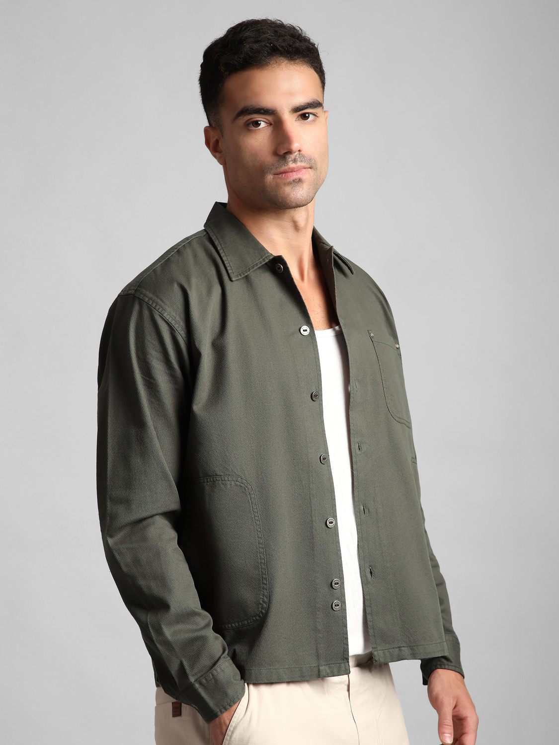 BEYOUNG Men Oversized Fit Solid Spread Collar Casual Shirt - Image 1