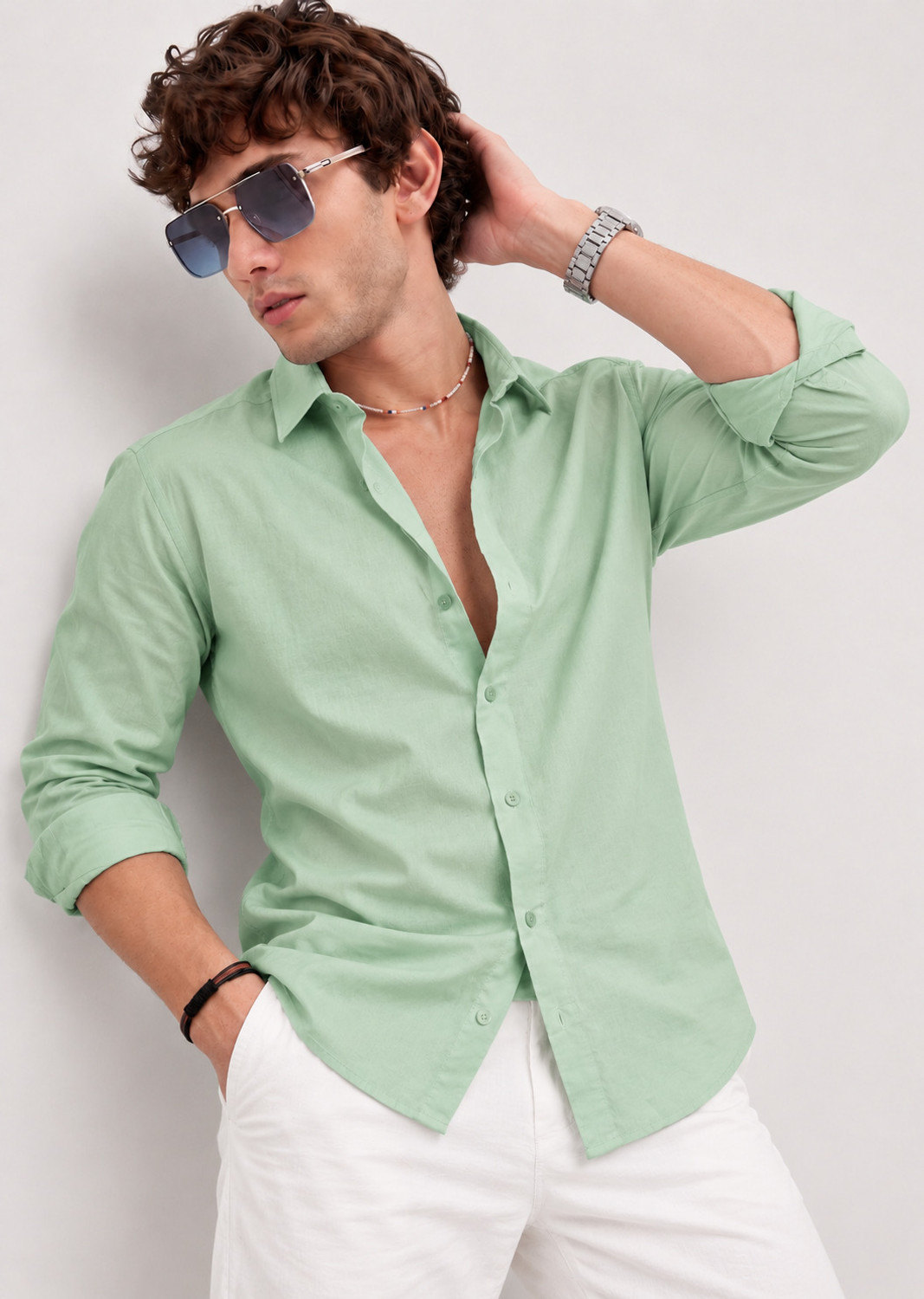 WE KAIKA Men Regular Fit Solid Spread Collar Casual Shirt - Image 1