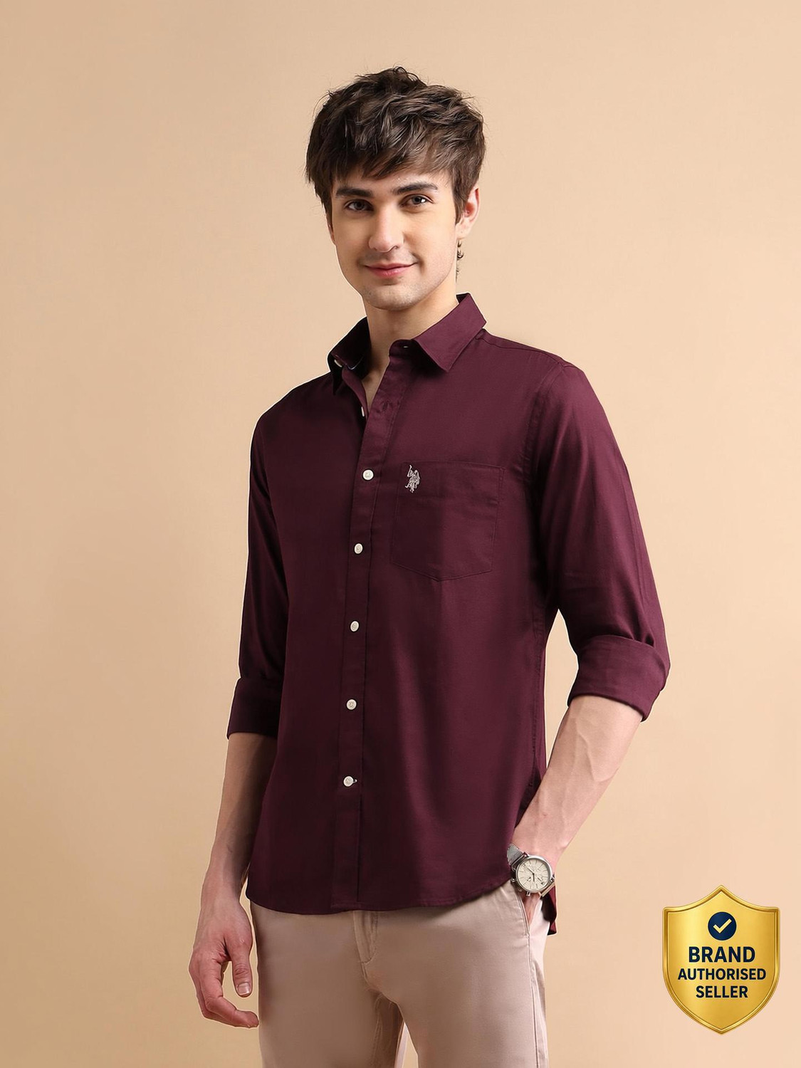 U.S. POLO ASSN. Men Regular Fit Solid Cut Away Collar Casual Shirt - Image 1