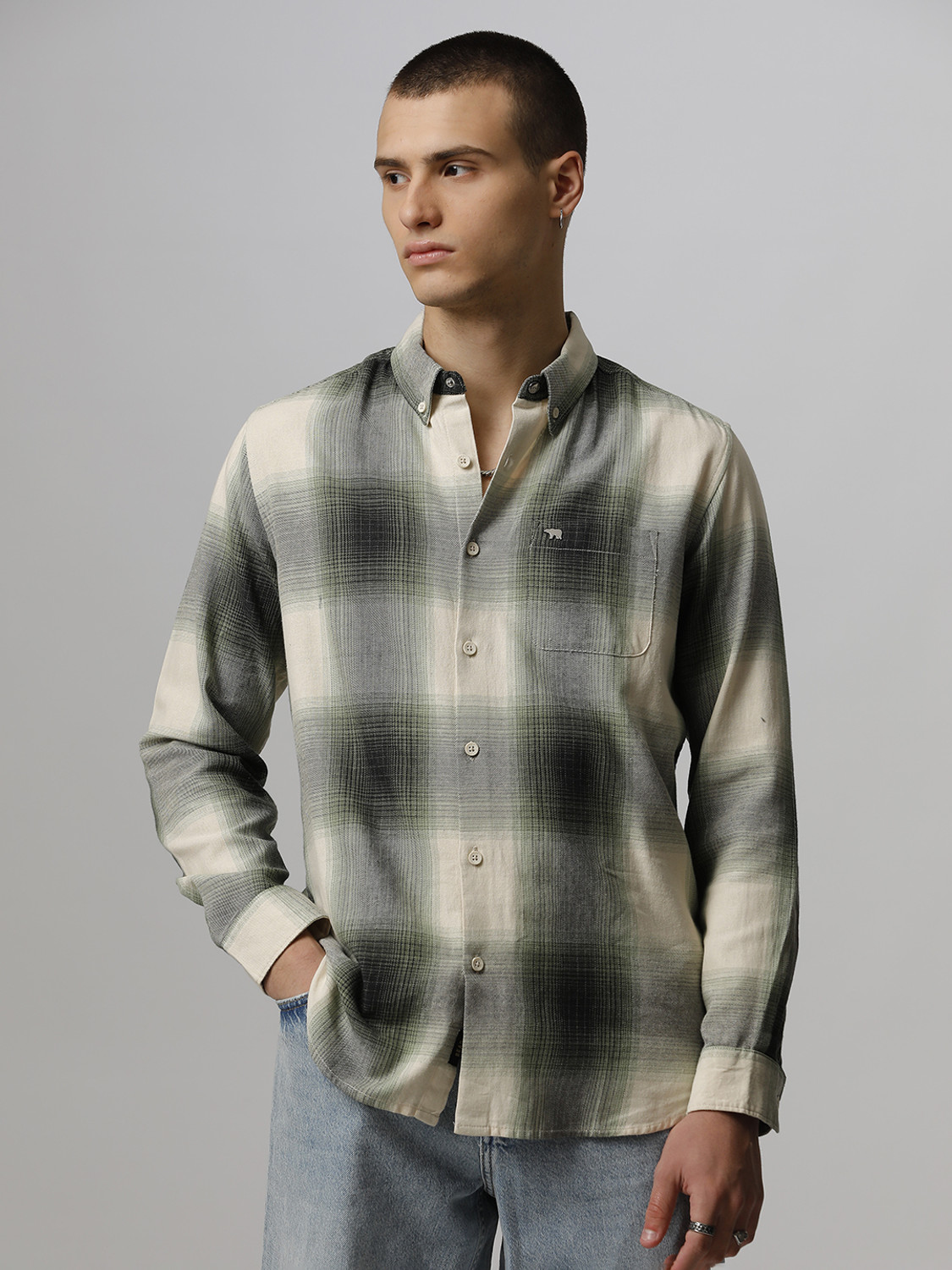 THE BEAR HOUSE Men Slim Fit Checkered Casual Shirt - Image 1