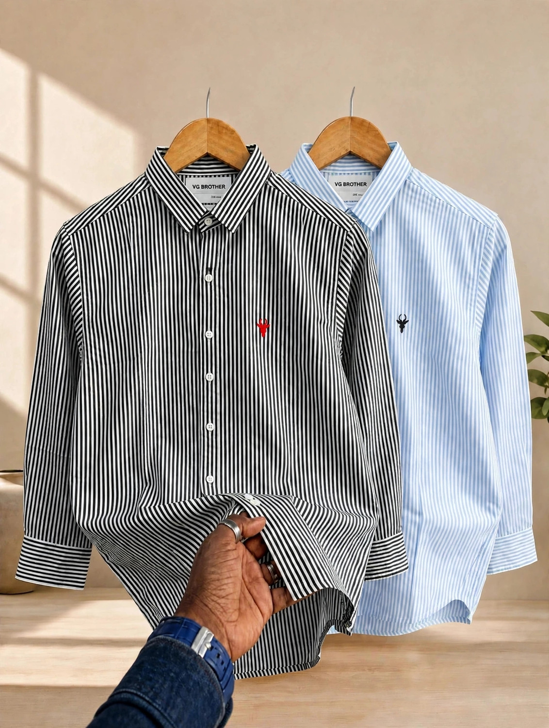 VG BROTHER Men Regular Fit Striped Spread Collar Casual Shirt (Pack of 2) - Image 1