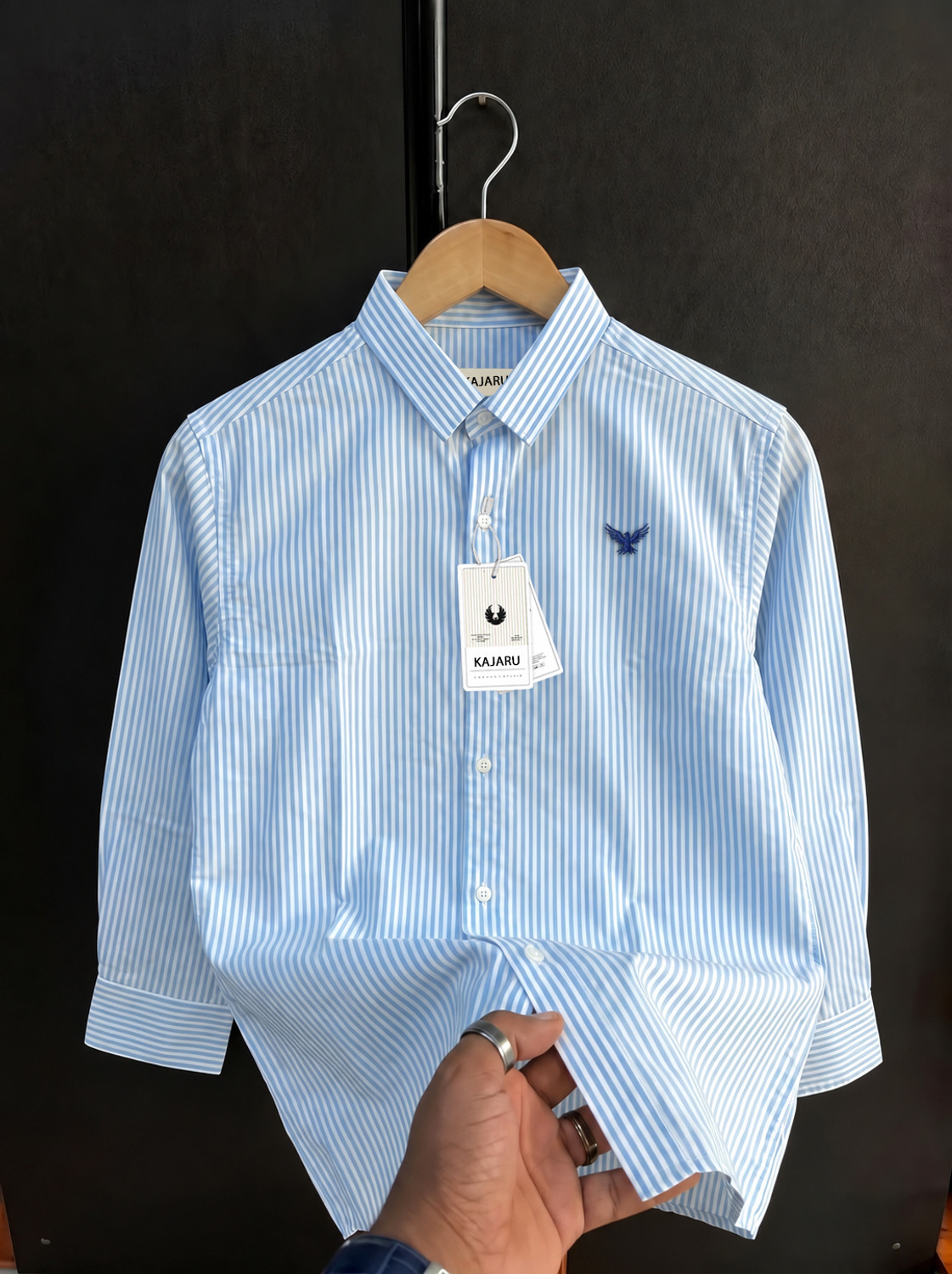 KAJARU Men Regular Fit Striped Spread Collar Casual Shirt - Image 1
