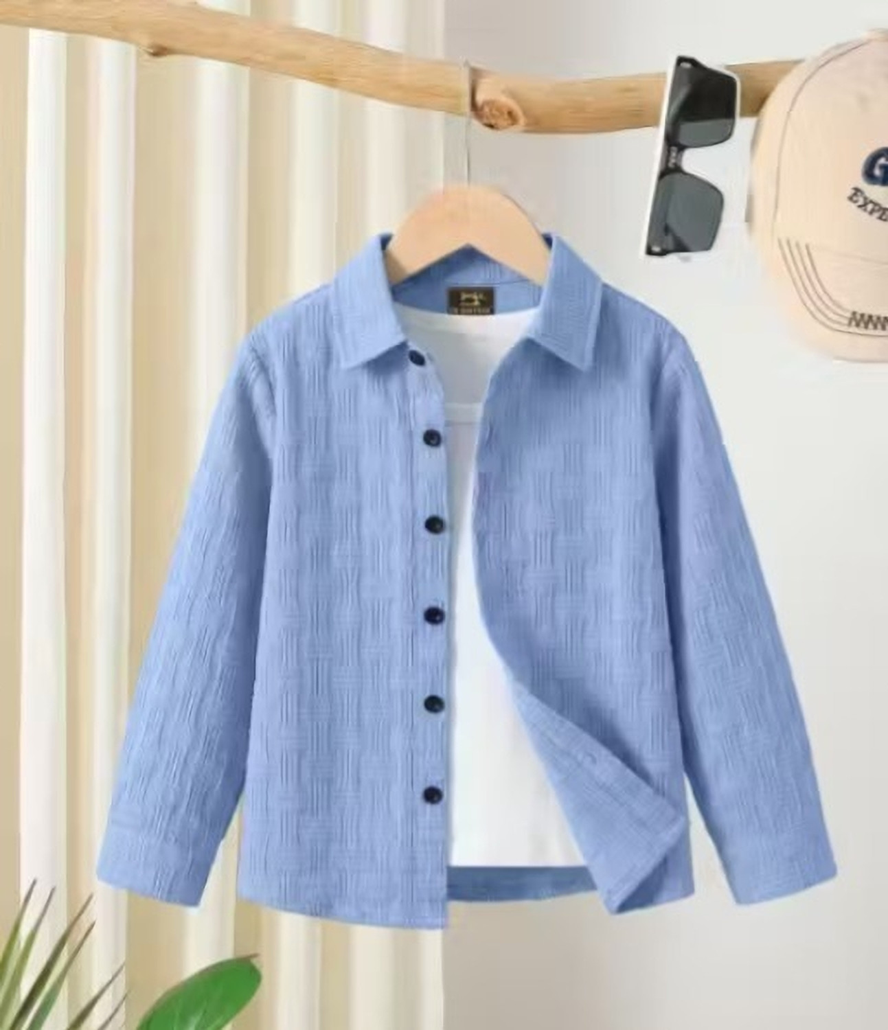 MAKWANASTOREIN Boys Regular Fit Self Design Spread Collar Casual Shirt - Image 1