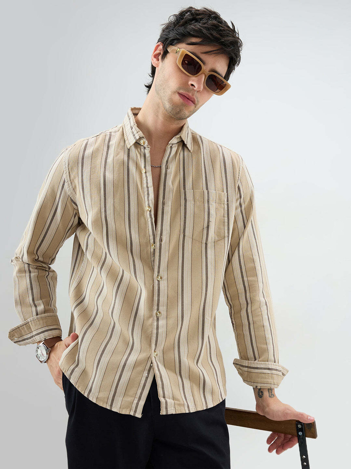 VASTRADO Men Regular Fit Striped Cut Away Collar Casual Shirt - Image 1
