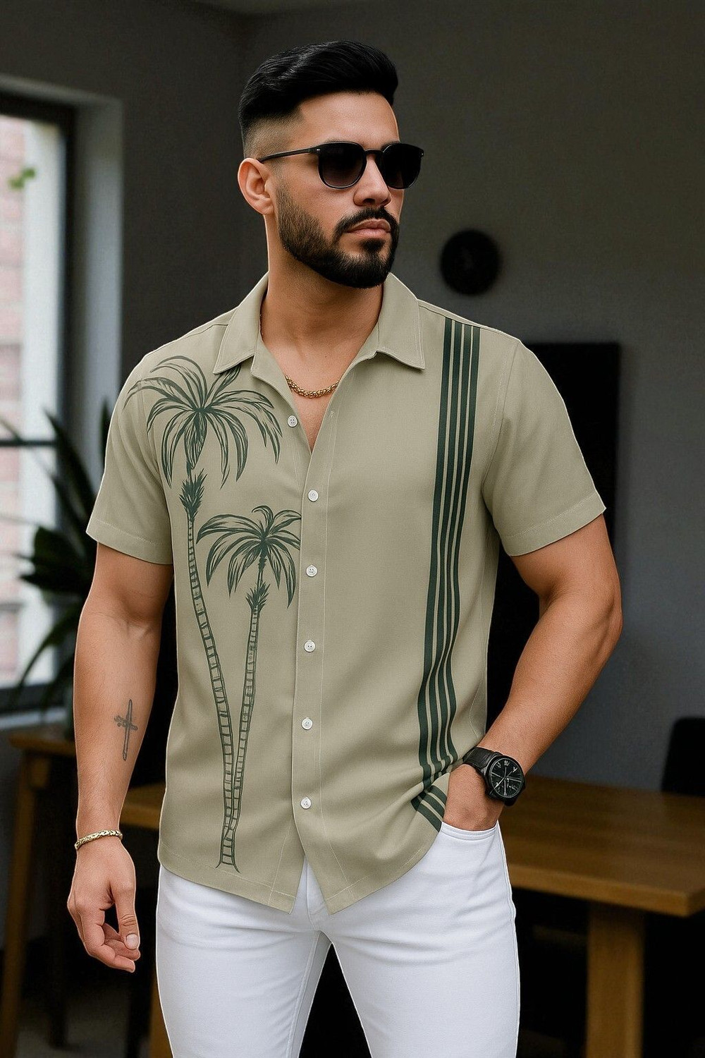 SH TREND Men Slim Fit Printed Color Block Beach Shirt - Image 1