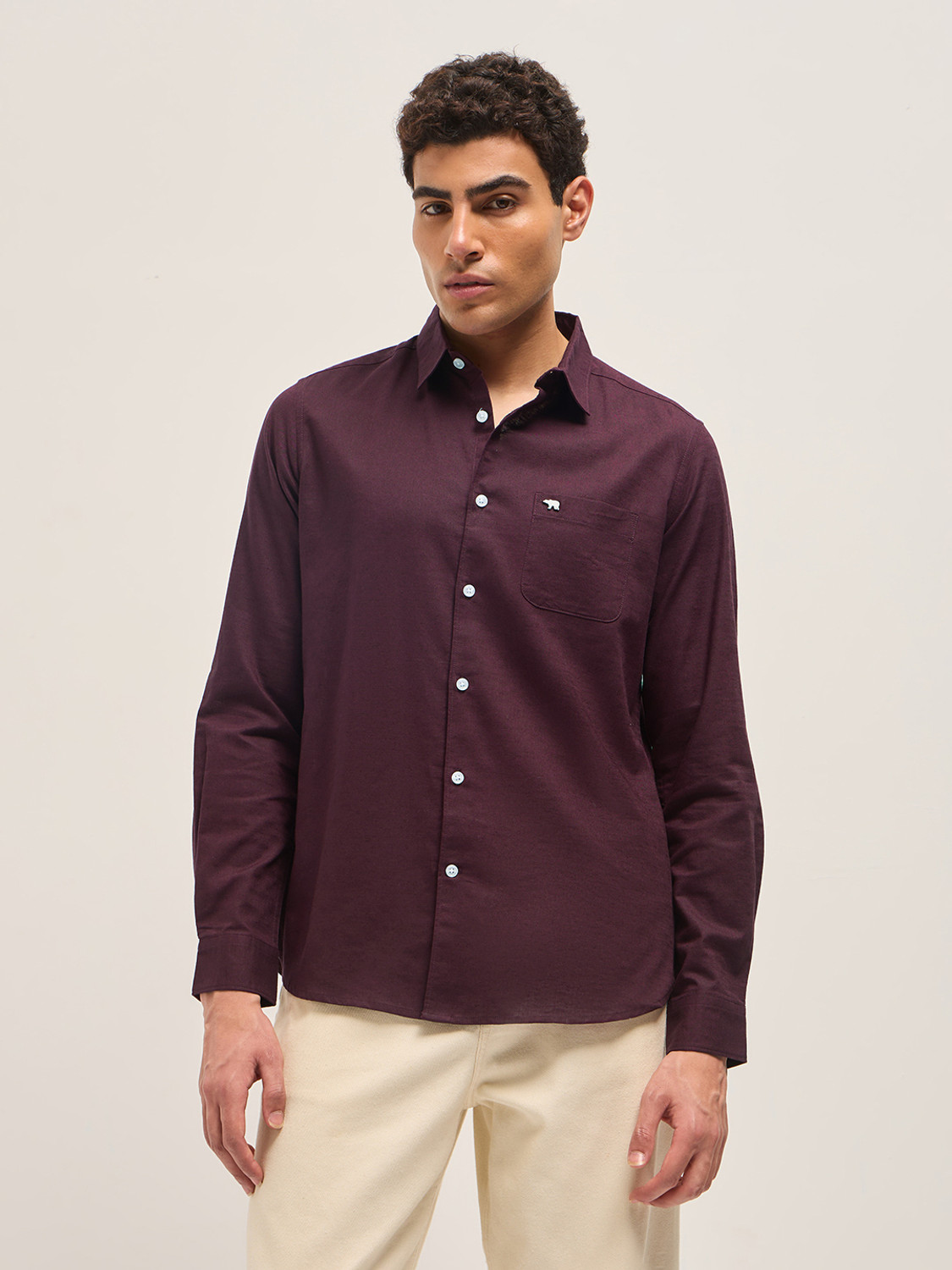 THE BEAR HOUSE Men Slim Fit Solid Spread Collar Casual Shirt - Image 1