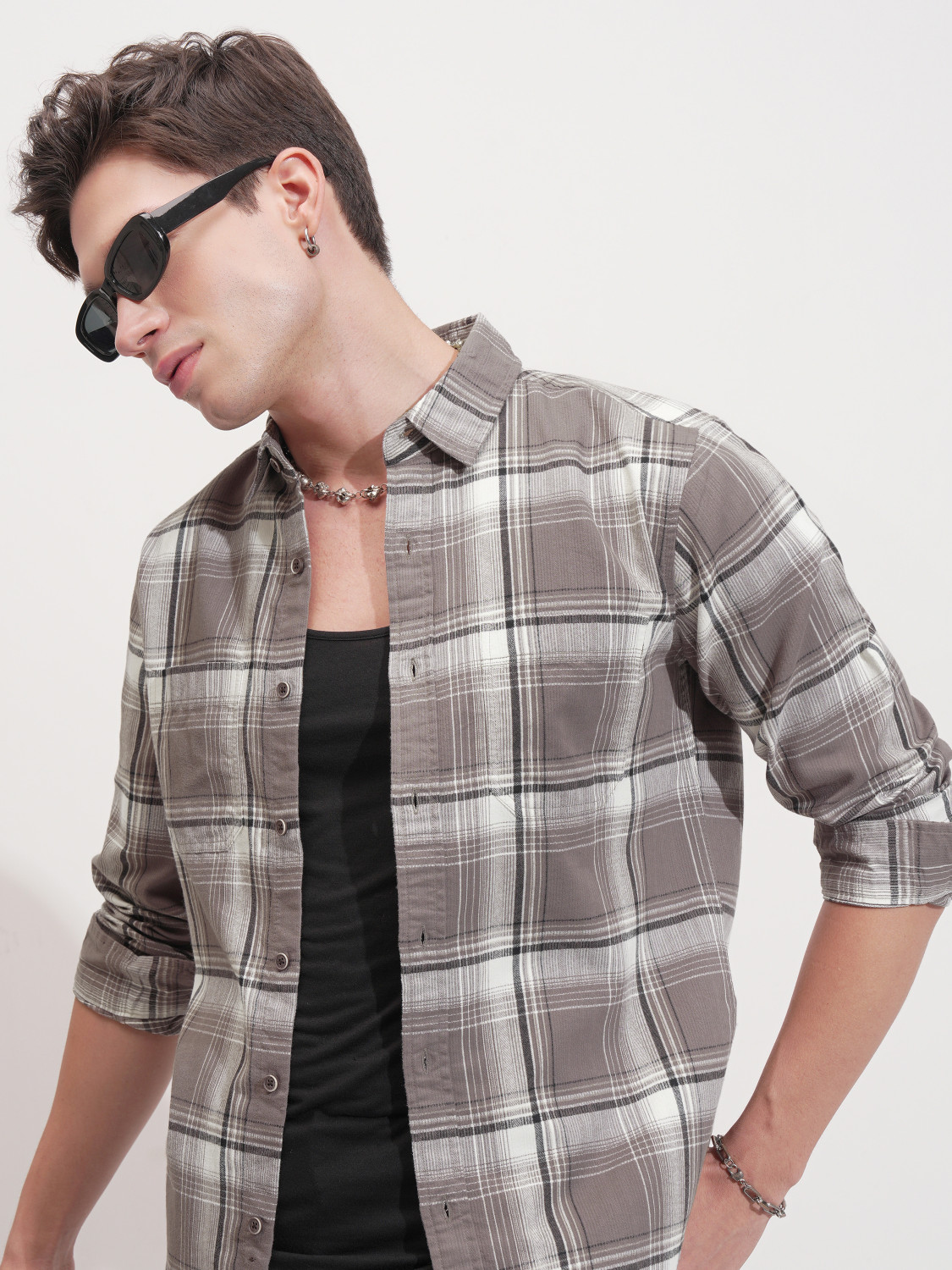 HIGHLANDER Men Slim Fit Checkered Casual Shirt - Image 1
