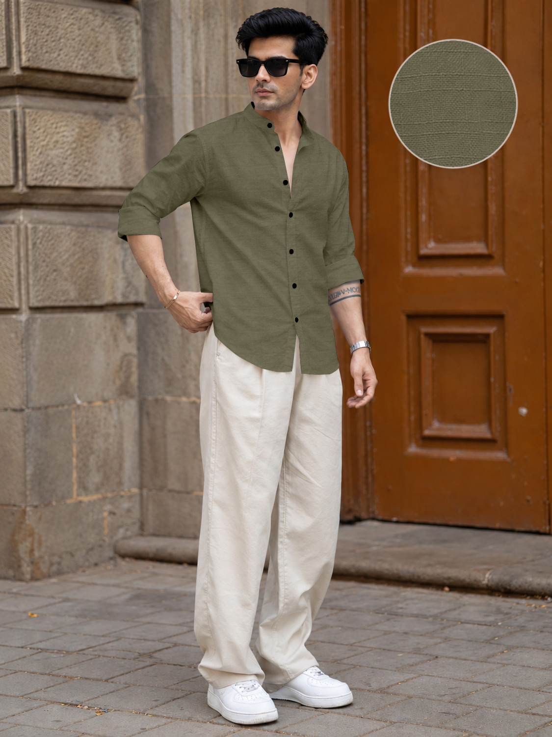 D&B TRENDS Men Boxy Fit Solid Mandarin Collar Formal Shirt - Image 1