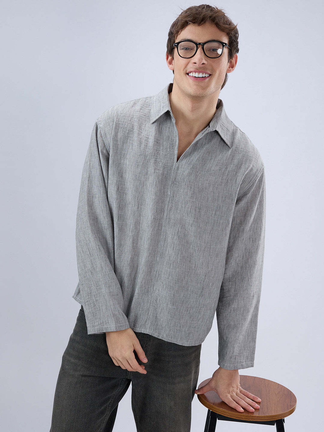 VASTRADO Men Oversized Fit Solid Cut Away Collar Casual Shirt - Image 1