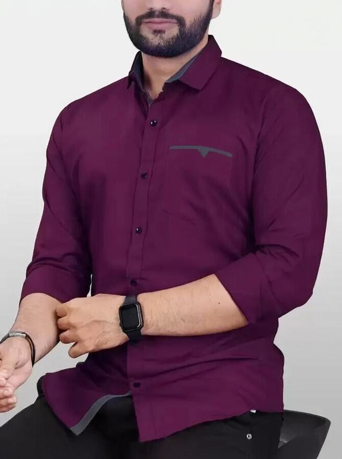 KNRO FAB Men Regular Fit Solid Spread Collar Casual Shirt - Image 1