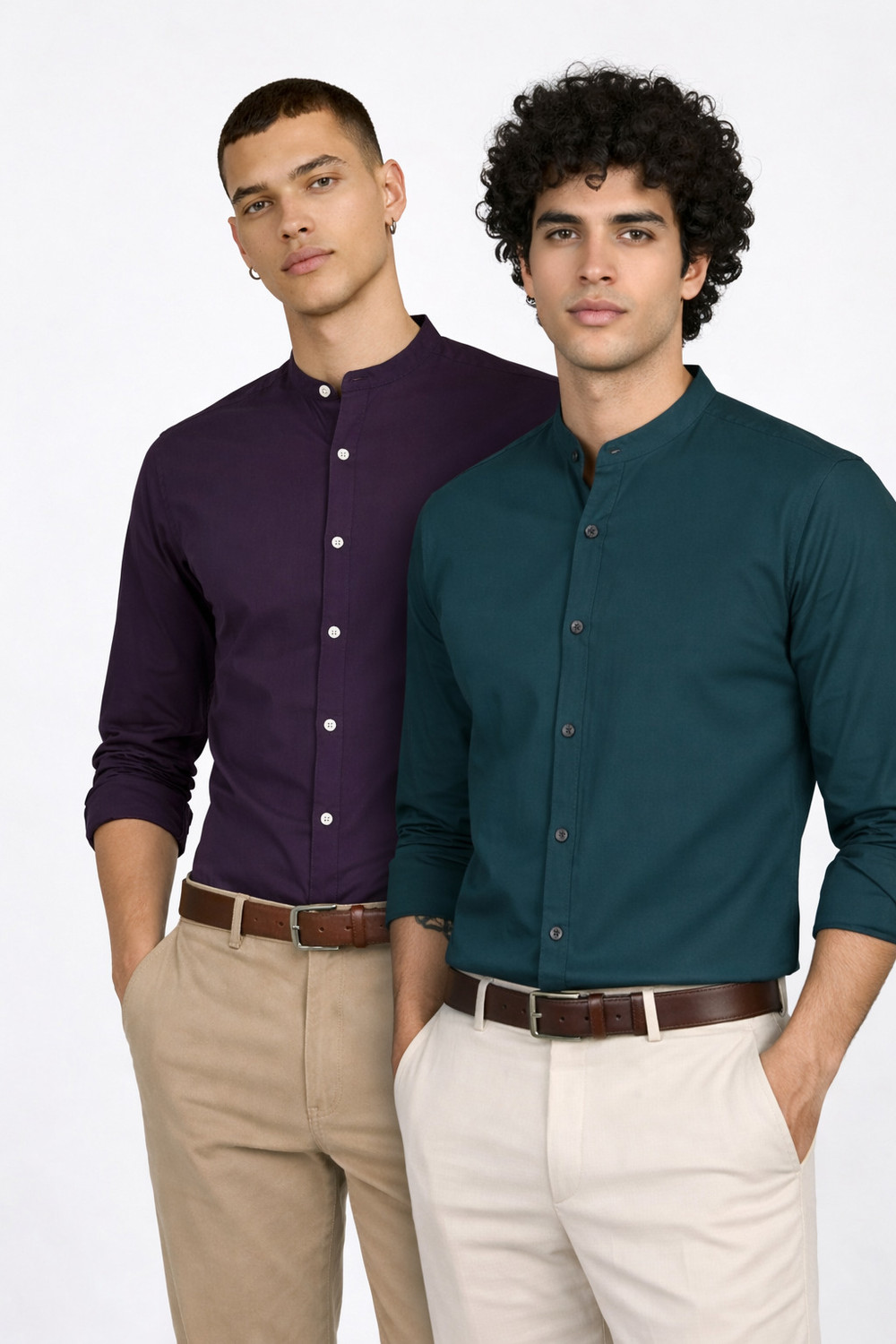 FUBAR Men Slim Fit Solid Mandarin Collar Casual Shirt (Pack of 2) - Image 1