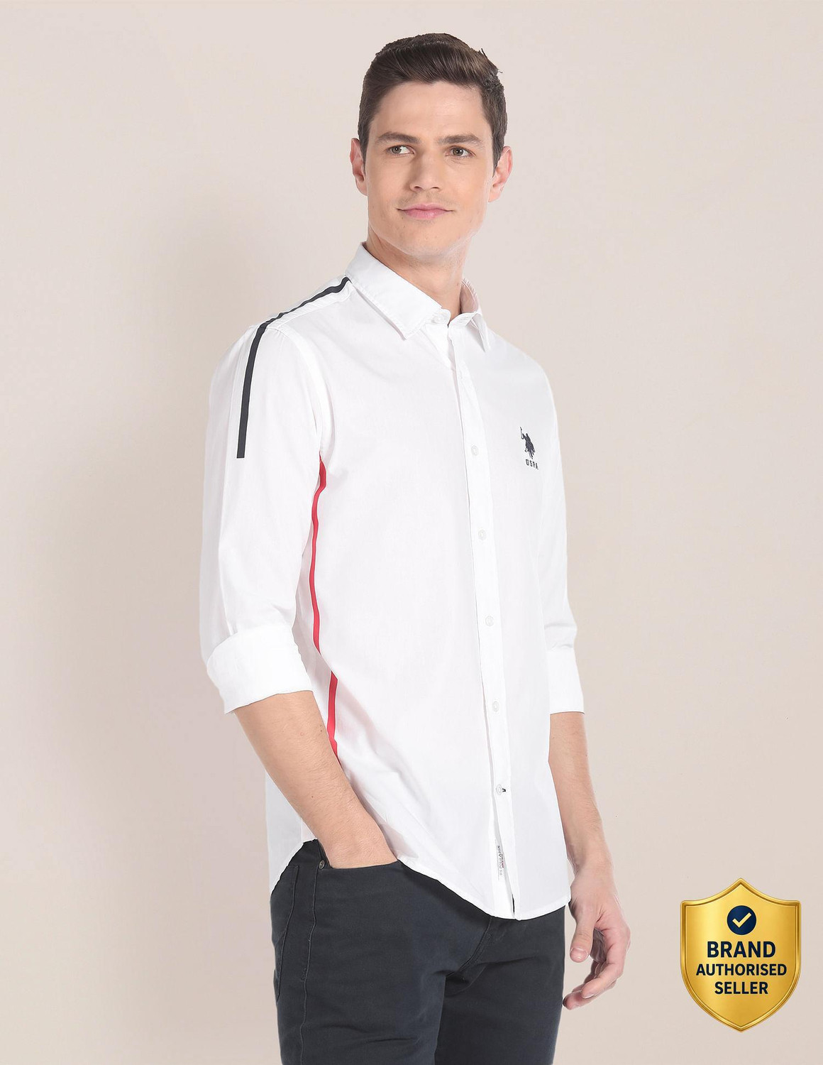 U.S. POLO ASSN. Men Regular Fit Solid Spread Collar Casual Shirt - Image 1