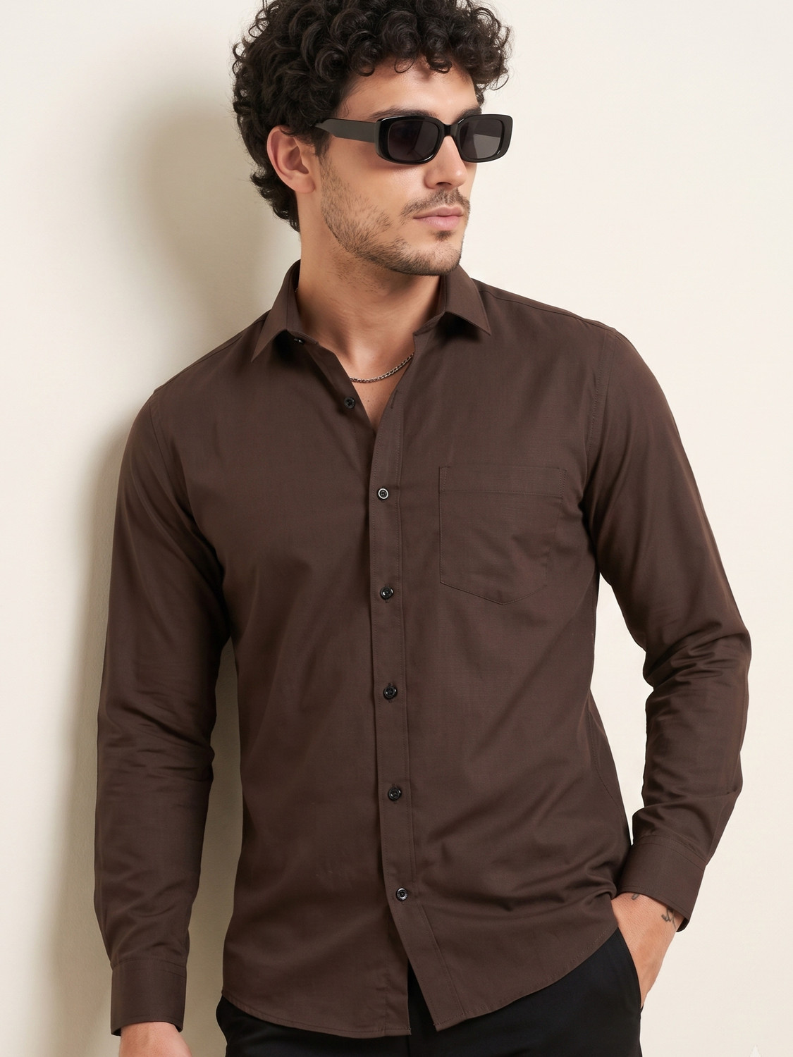 NIVICK Men Slim Fit Solid Spread Collar Casual Shirt - Image 1