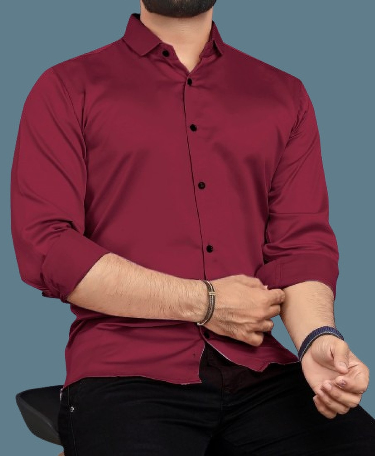 VezVoR Men Regular Fit Solid Spread Collar Party Shirt - Image 1