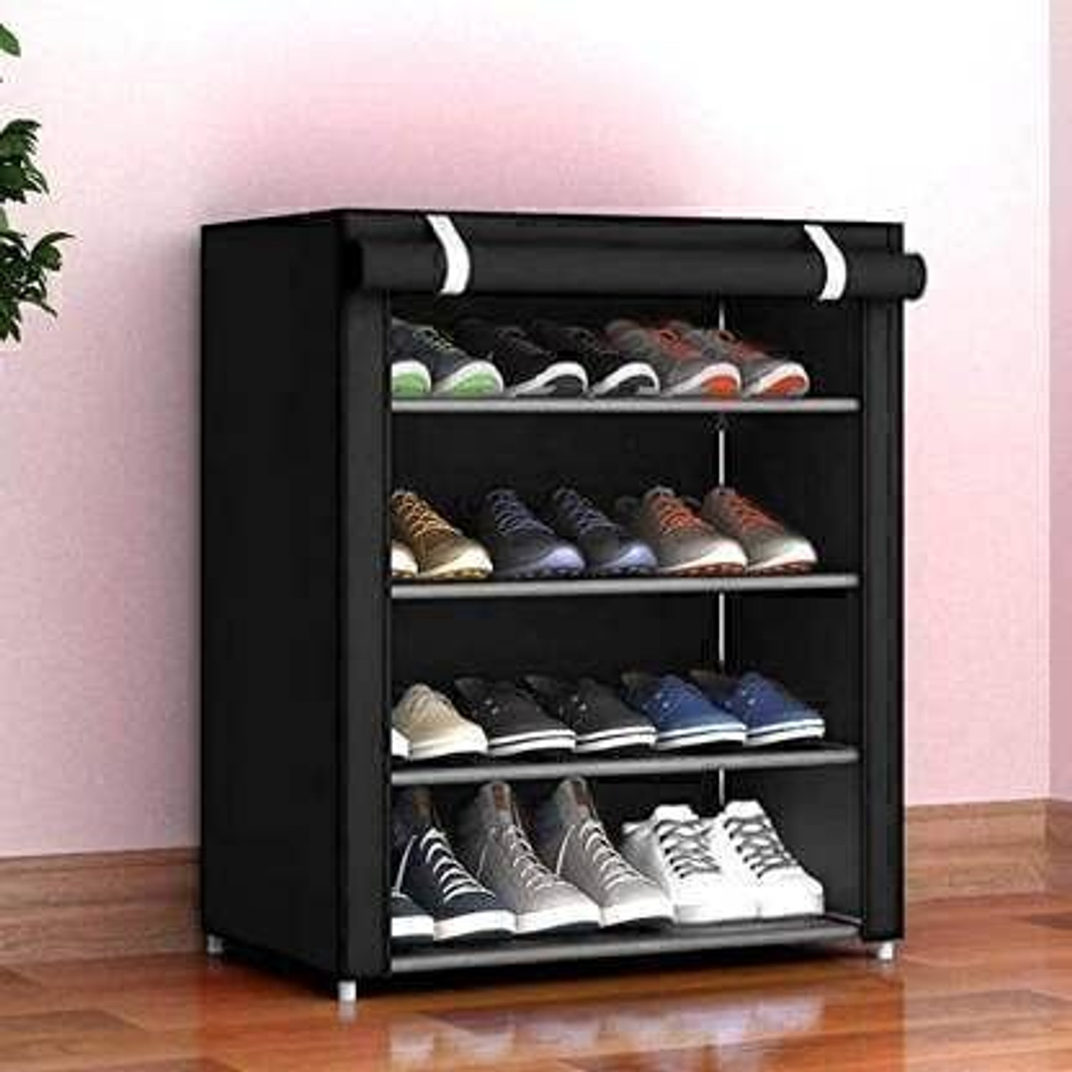Jaya Store Plastic Shoe Stand (Black, 4 Shelves, DIY(Do-It-Yourself)) - Image 1