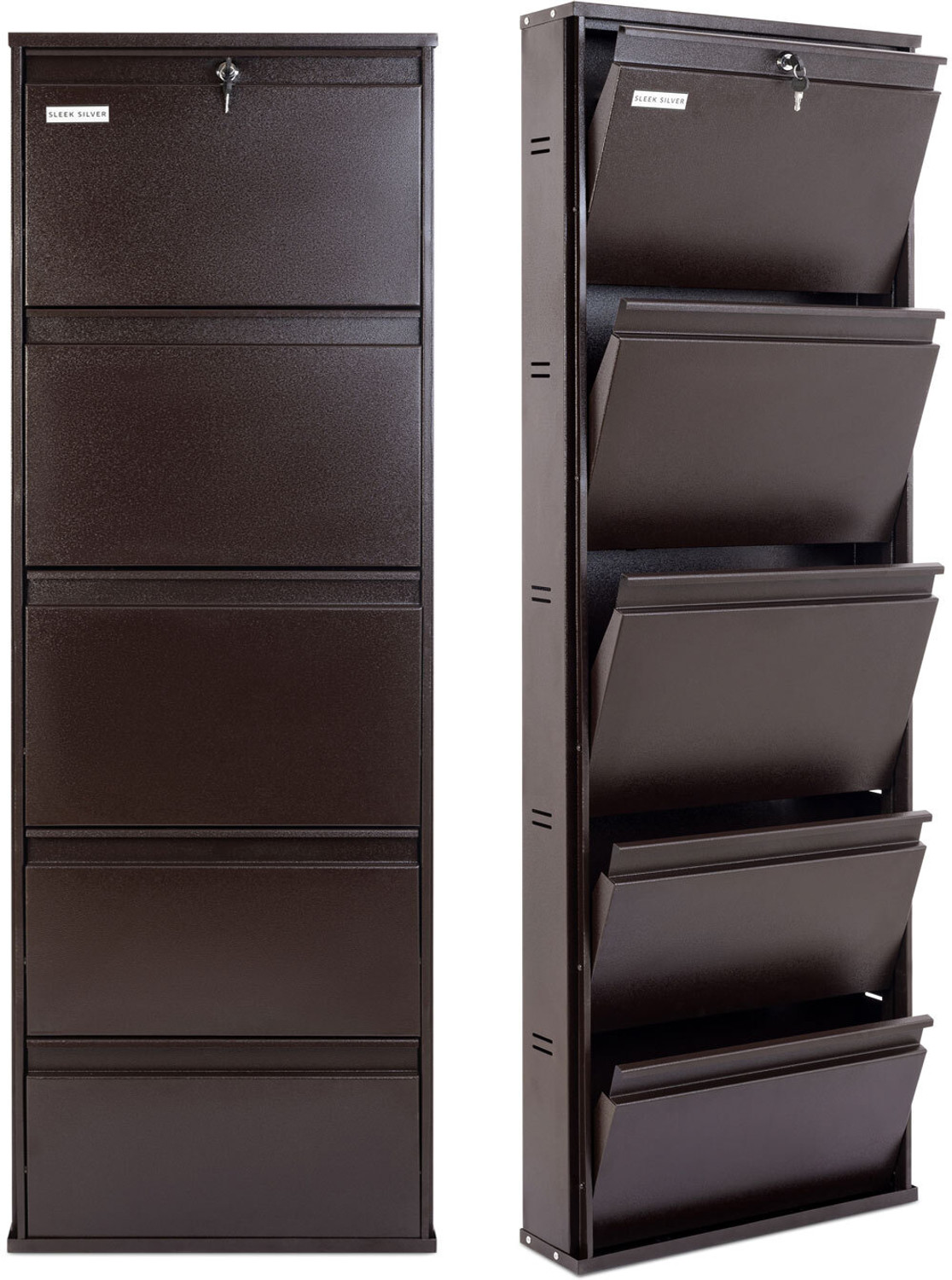 Sleek Silver Space Saving Shoe Organiser Cabinet, 5 Shelves, Silver - Image 1