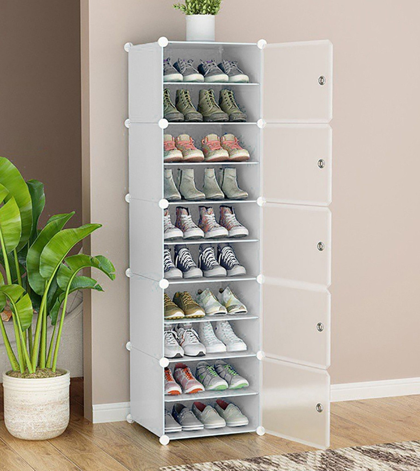 Keekos Plastic Shoe Stand (White, 10 Shelves, DIY(Do-It-Yourself)) - Image 1