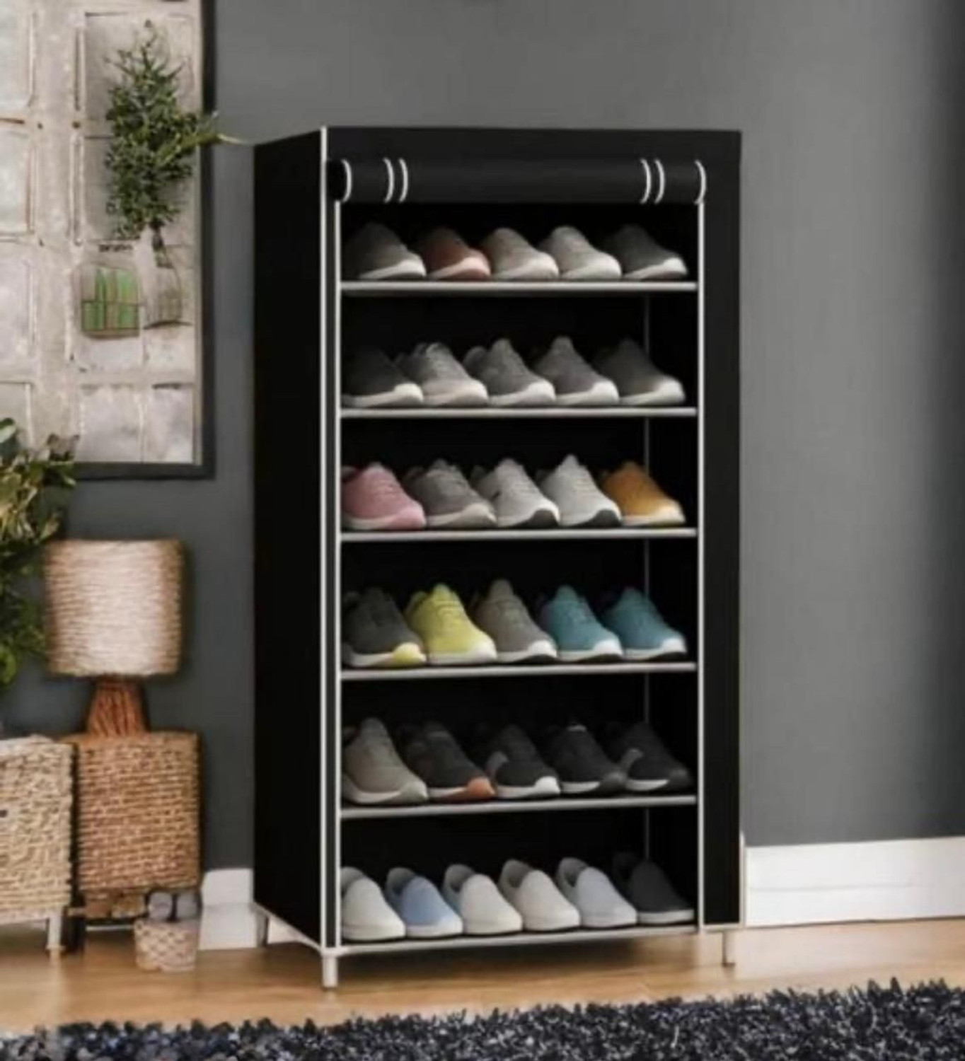 Jaya Store 6-Shelf Plastic Shoe Stand, Black - Image 1