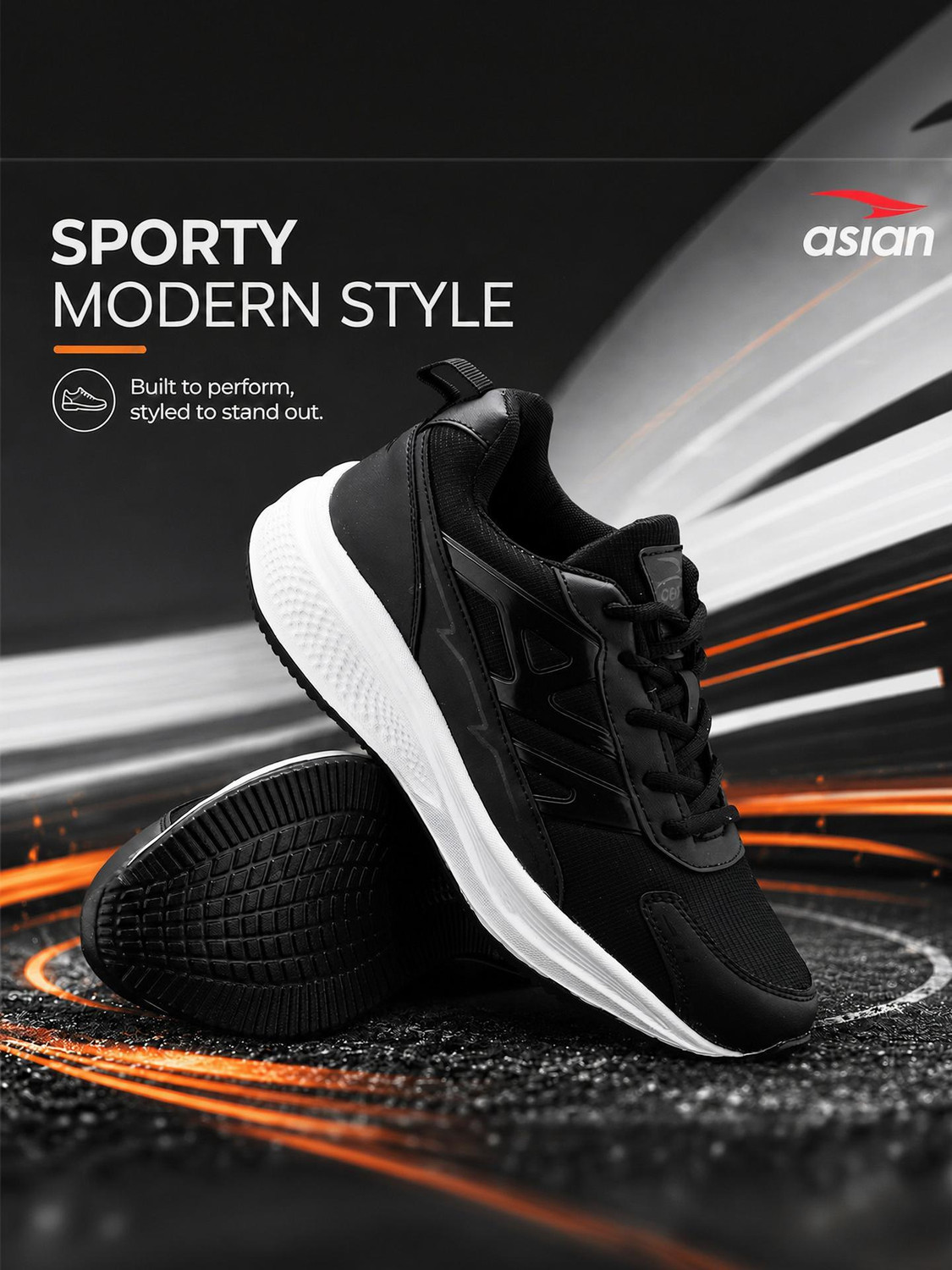 asian Wonder-34 Men's Running Shoes with Mesh Upper & Comfortable Cushioned Sole Running Shoes For Men (Black , 10) - Image 1