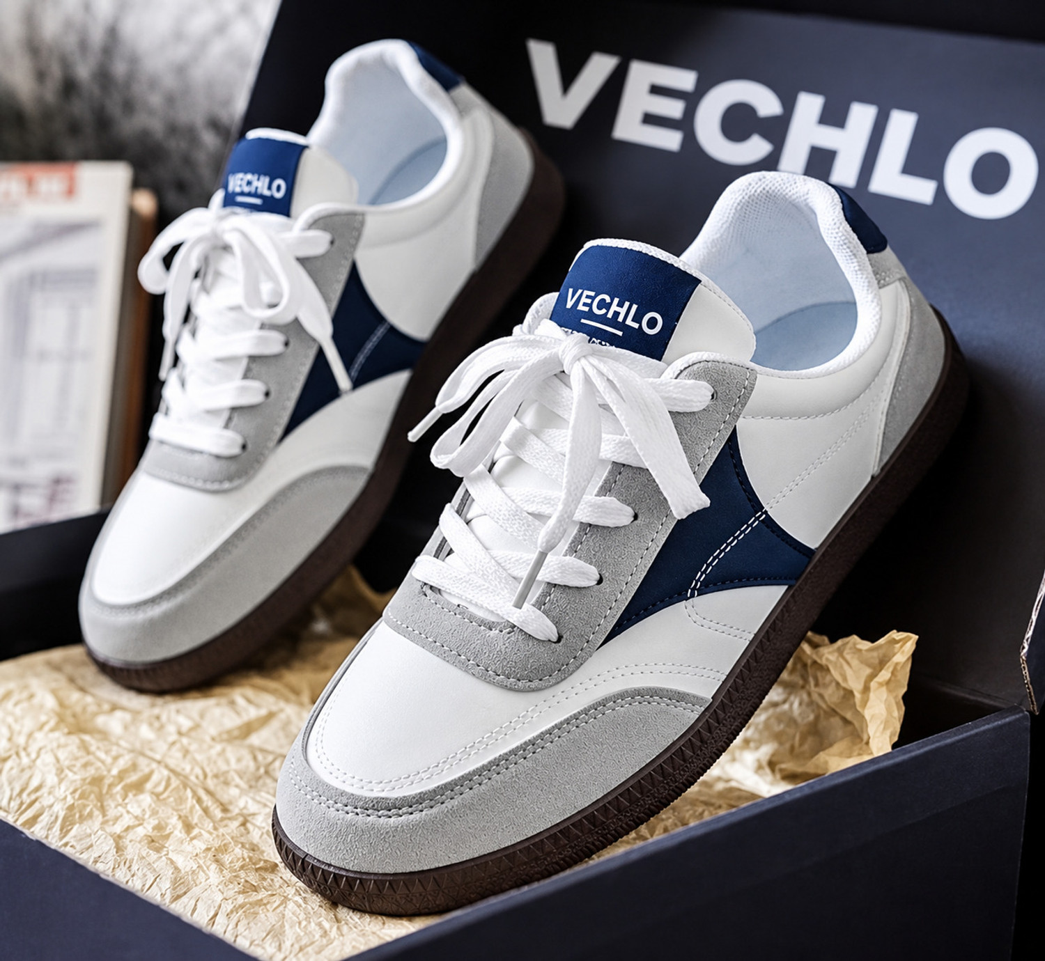 VECHLO Sneakers for Men (White, Size 7) - Image 1