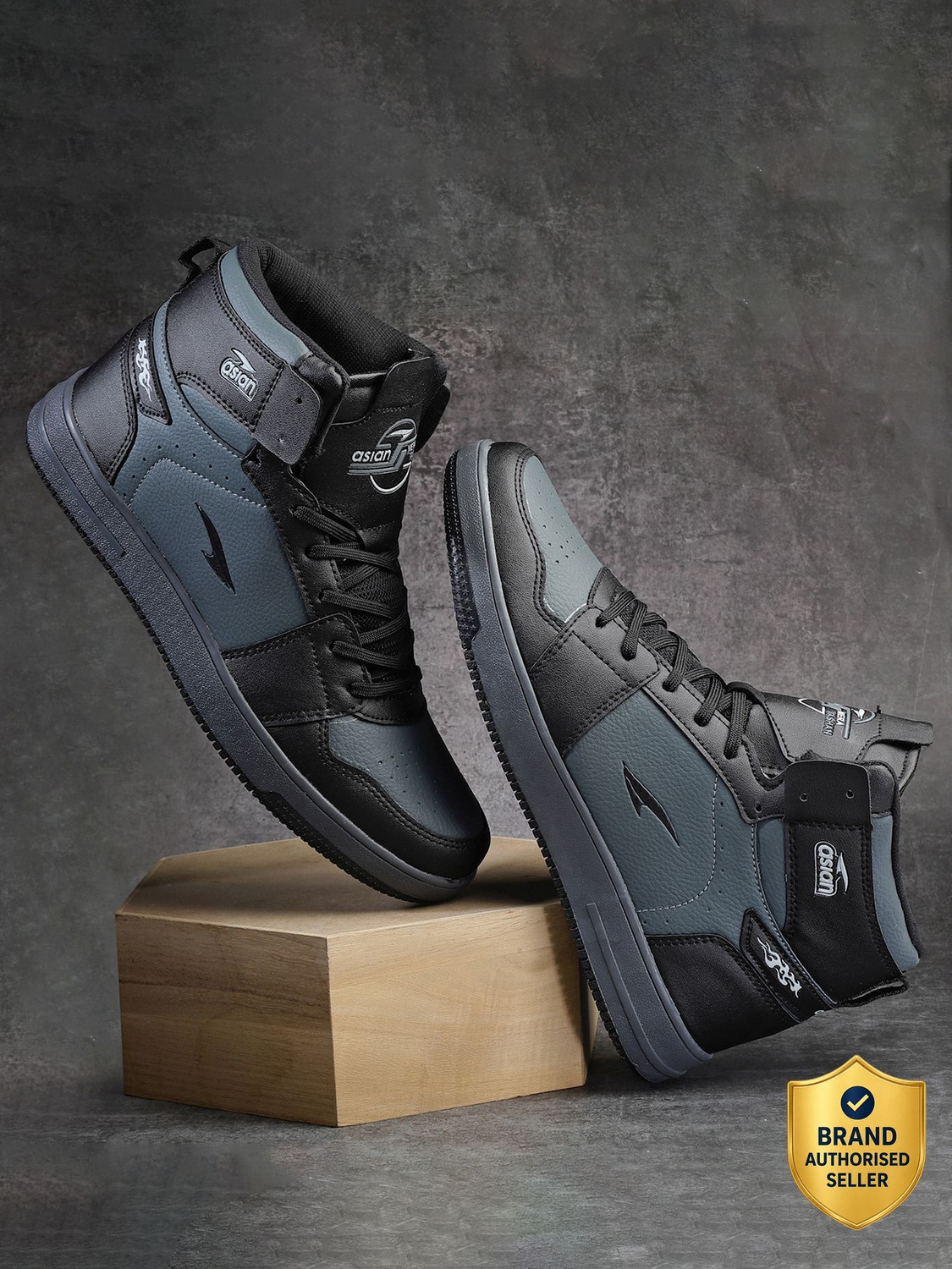 Asian High Tops for Men (Grey, Black, Size 9) - Image 1