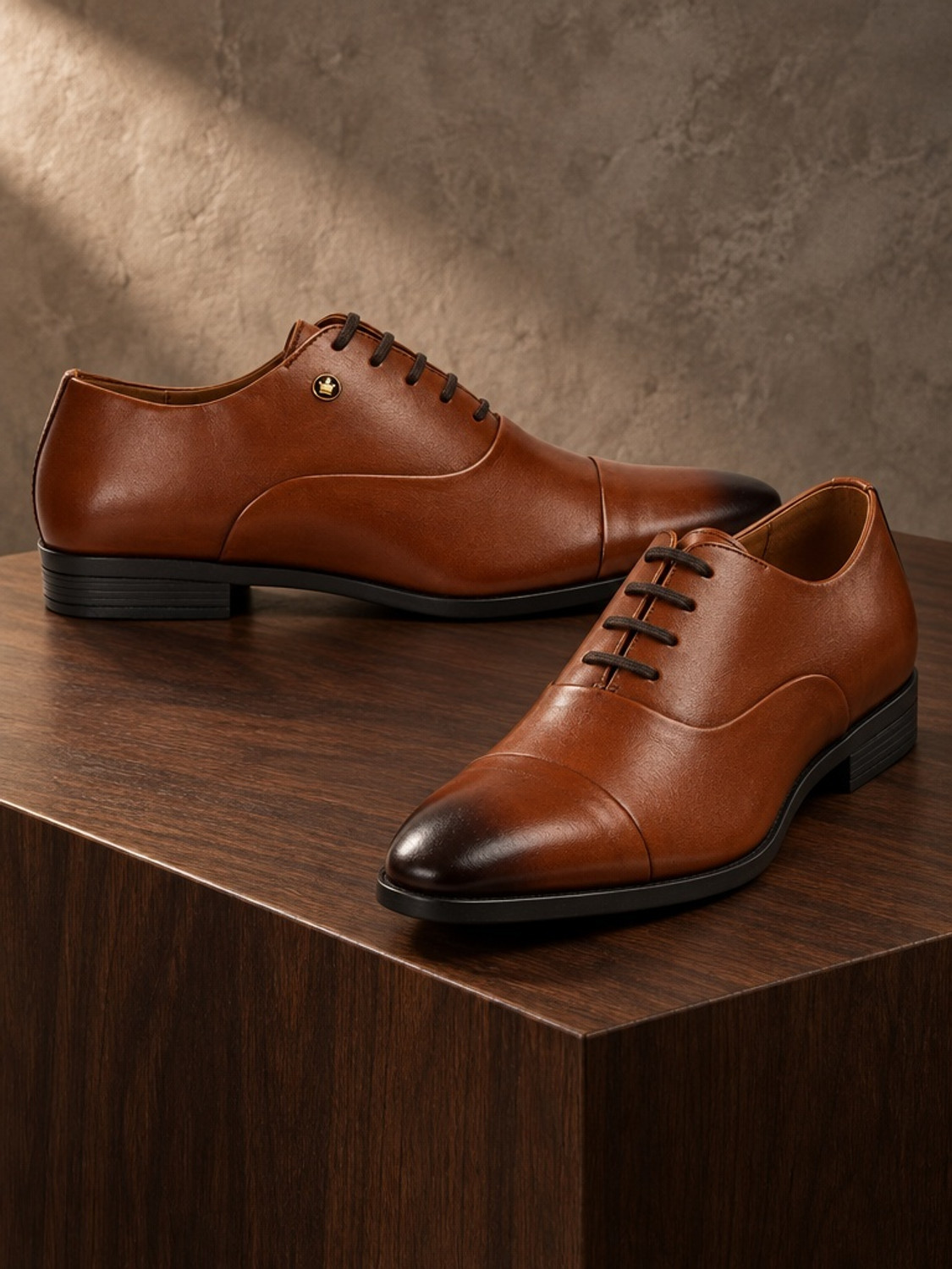 LOUIS PHILIPPE Premium Leather Breathable Anti-Slip with Heel Formal Oxford For Men (Tan , 9) - Image 1