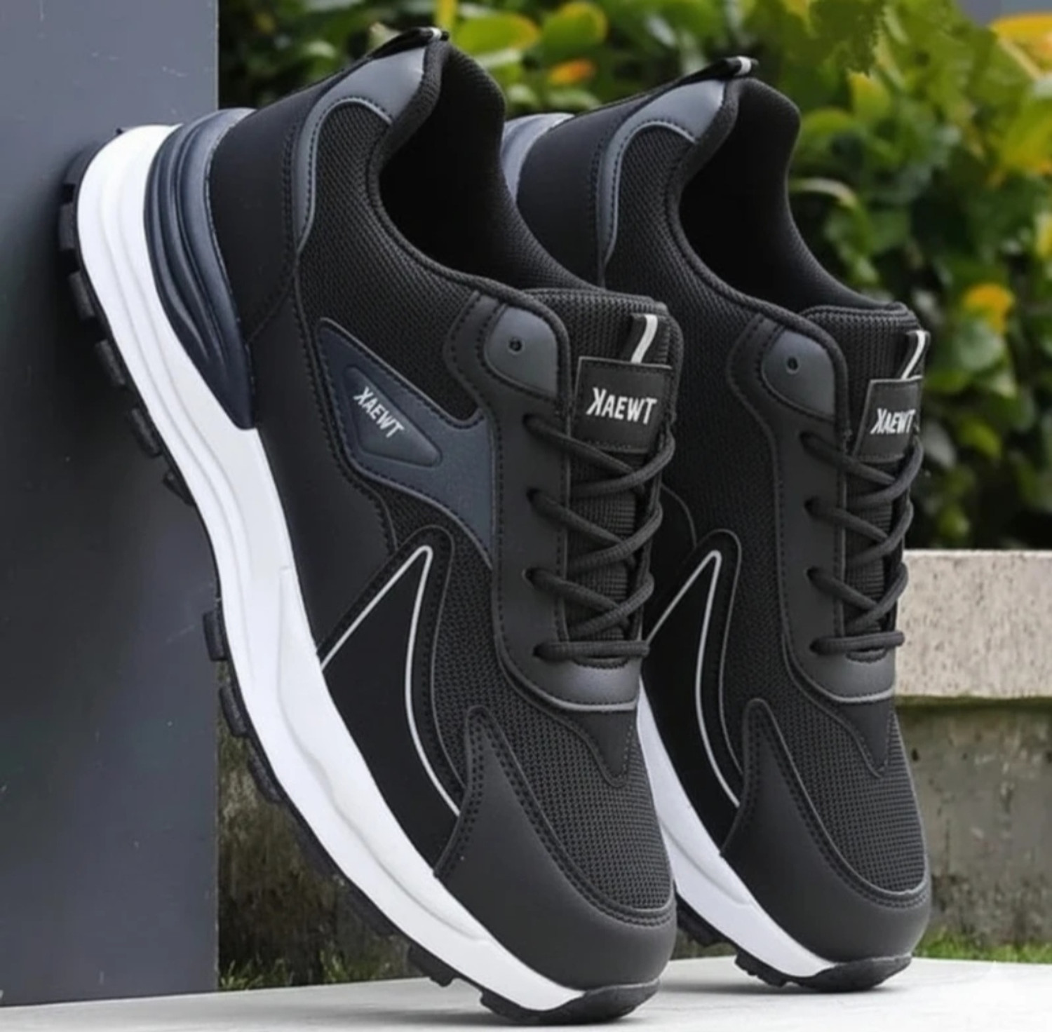 Reefox Stytlish Black Sports Sneakers For Men (Black, White , 9) - Image 1
