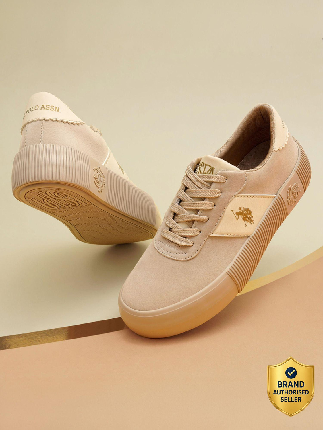 U.S. POLO ASSN. CORDELA 3.0 Chunky Sneakers for Women (Beige, UK 5) - Image 1
