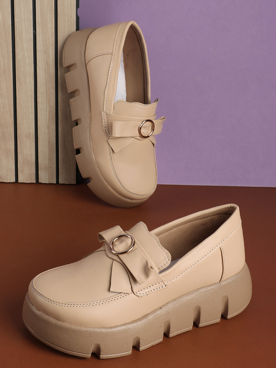 Feet Runner Women Comfortable Casual Loafers (Beige, 8) - Image 1