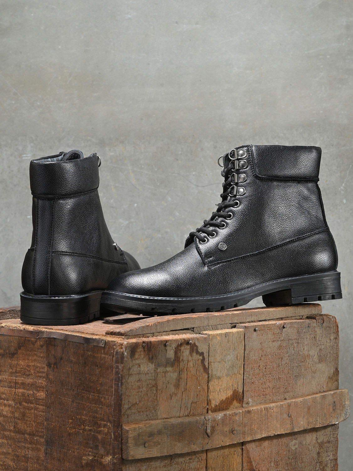 El Paso Men Black Faux Leather Casual Lace Up Boots Boots For Men (Black , 6) - Image 1