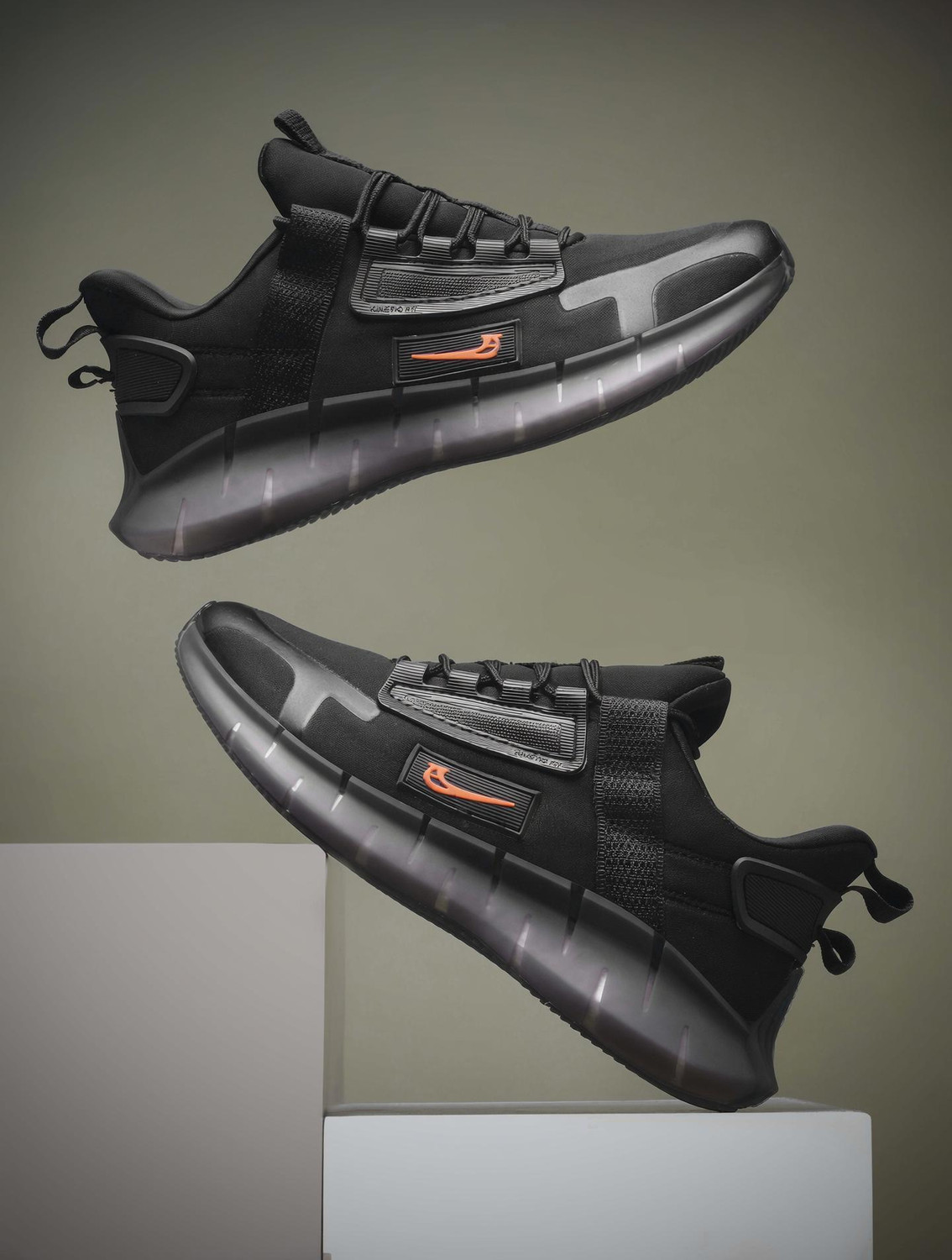 CLD NETFLIX Running Shoes for Men, Black-Orange, Size 6 - Image 1