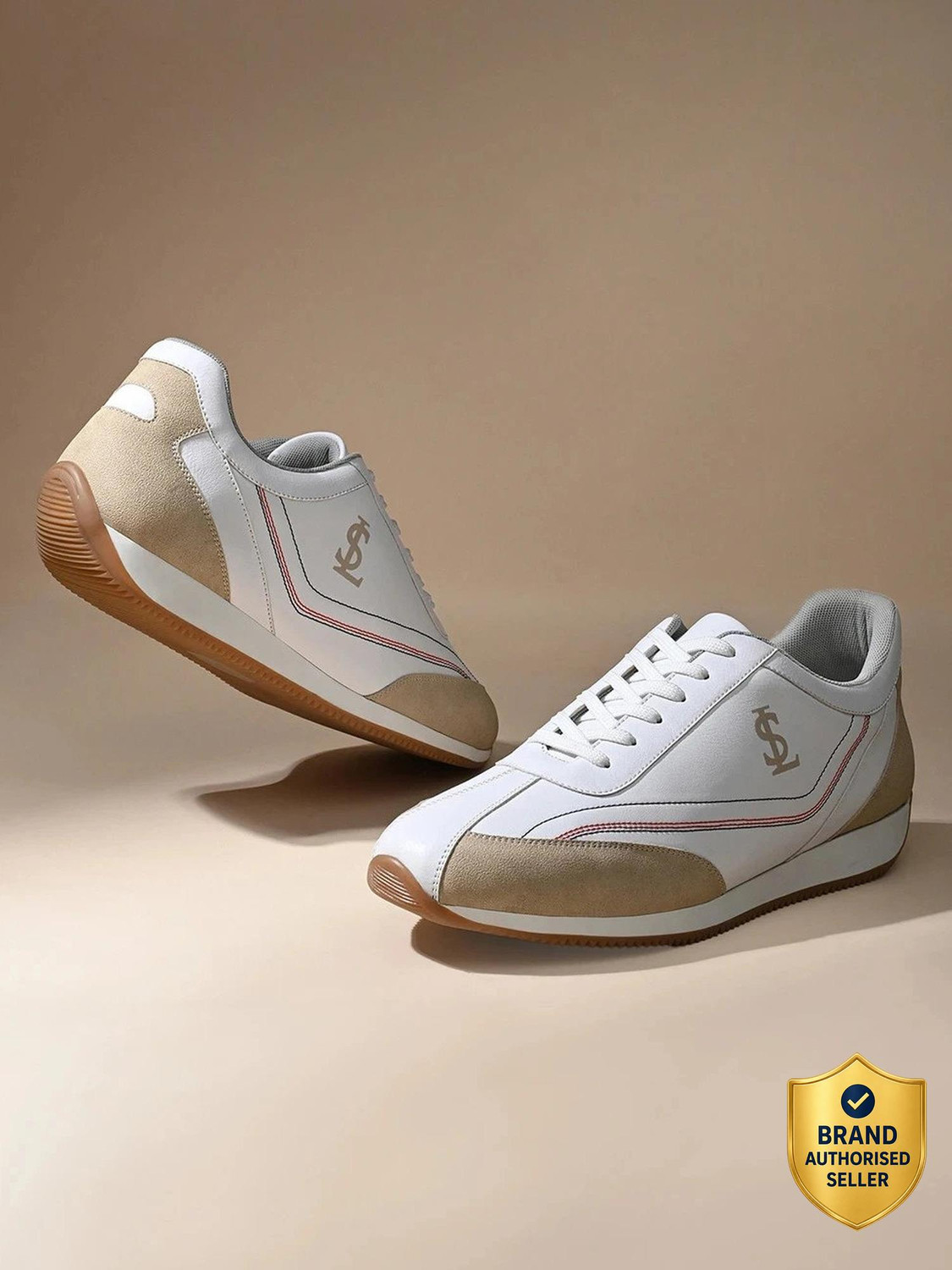 LOUIS STITCH White and Beige Casual Sneakers, Size 7 - Image 1