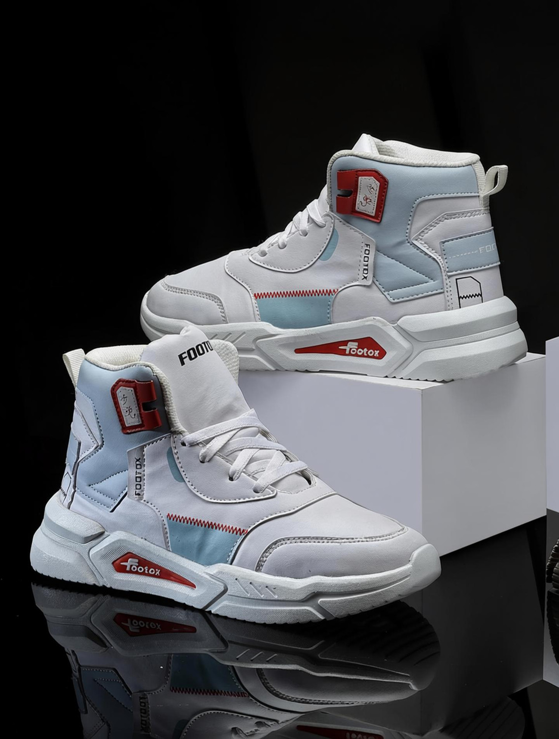 Footox High Top Sneakers for Men (Blue, White, Size 6) - Image 1
