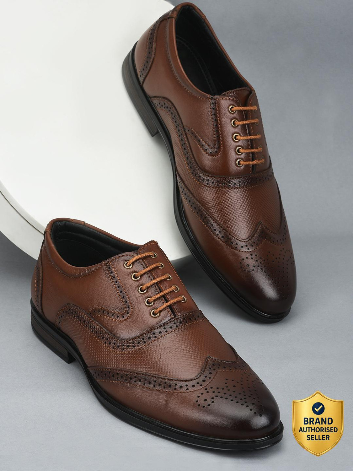 LIBERTY Fortune HOL-125E Men's Formal Brogues, Tan, Size 7 - Image 1