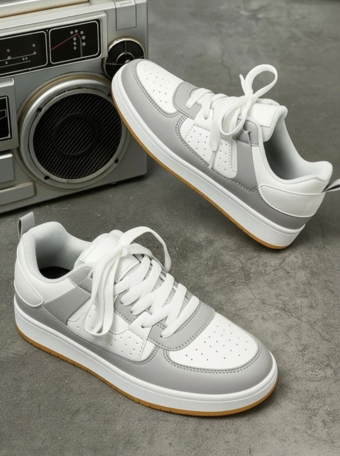 DOLLEXR Sneakers for Men, Grey-White, Size 9 - Image 1