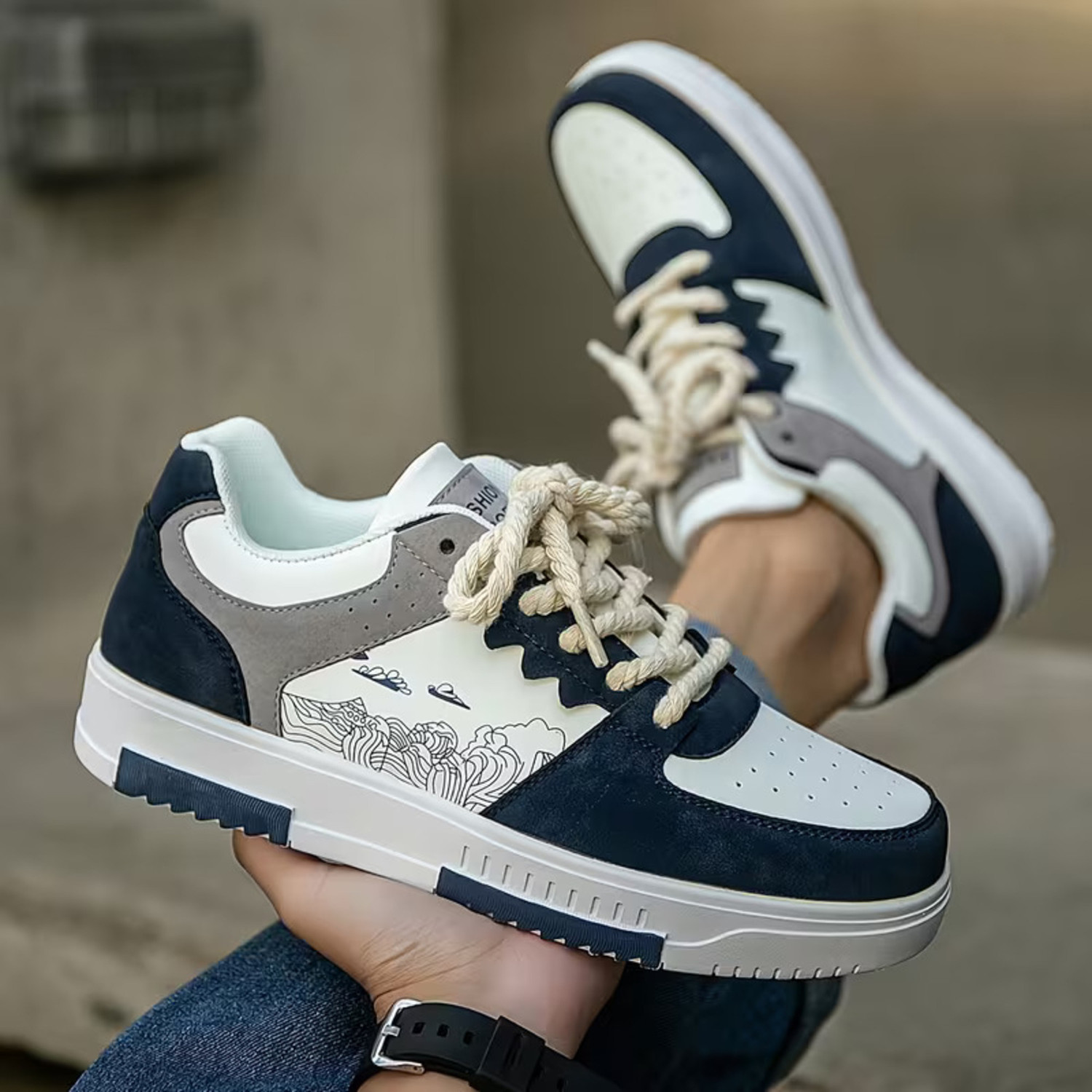 ROASTER White Casual Sneakers for Men, Grey, Size 8 - Image 1