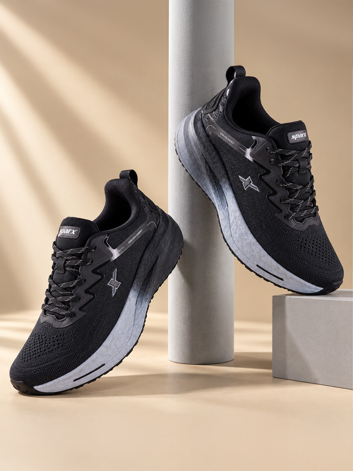 Sparx SM 1182 | Stylish, Comfortable | Breathable Mesh Upper |Lightweight EVA Sole Lace Up For Men (Black, Grey , 8) - Image 1