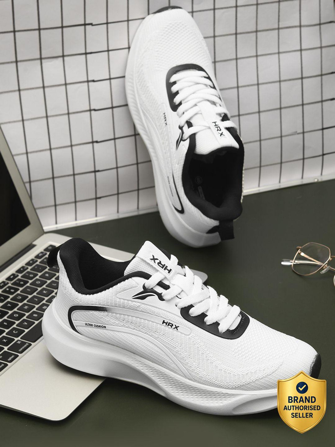 HRX by Hrithik Roshan HRX Lightweight,Comfortable,Trendy,Breathable, Sports Running Shoes For Men (White, Black , 6) - Image 1