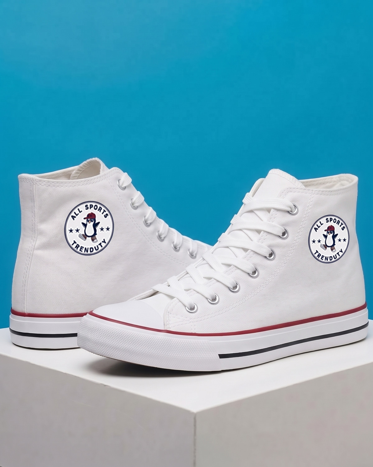TRENDUTY High Top Canvas Shoes for Men (White, 7) - Image 1