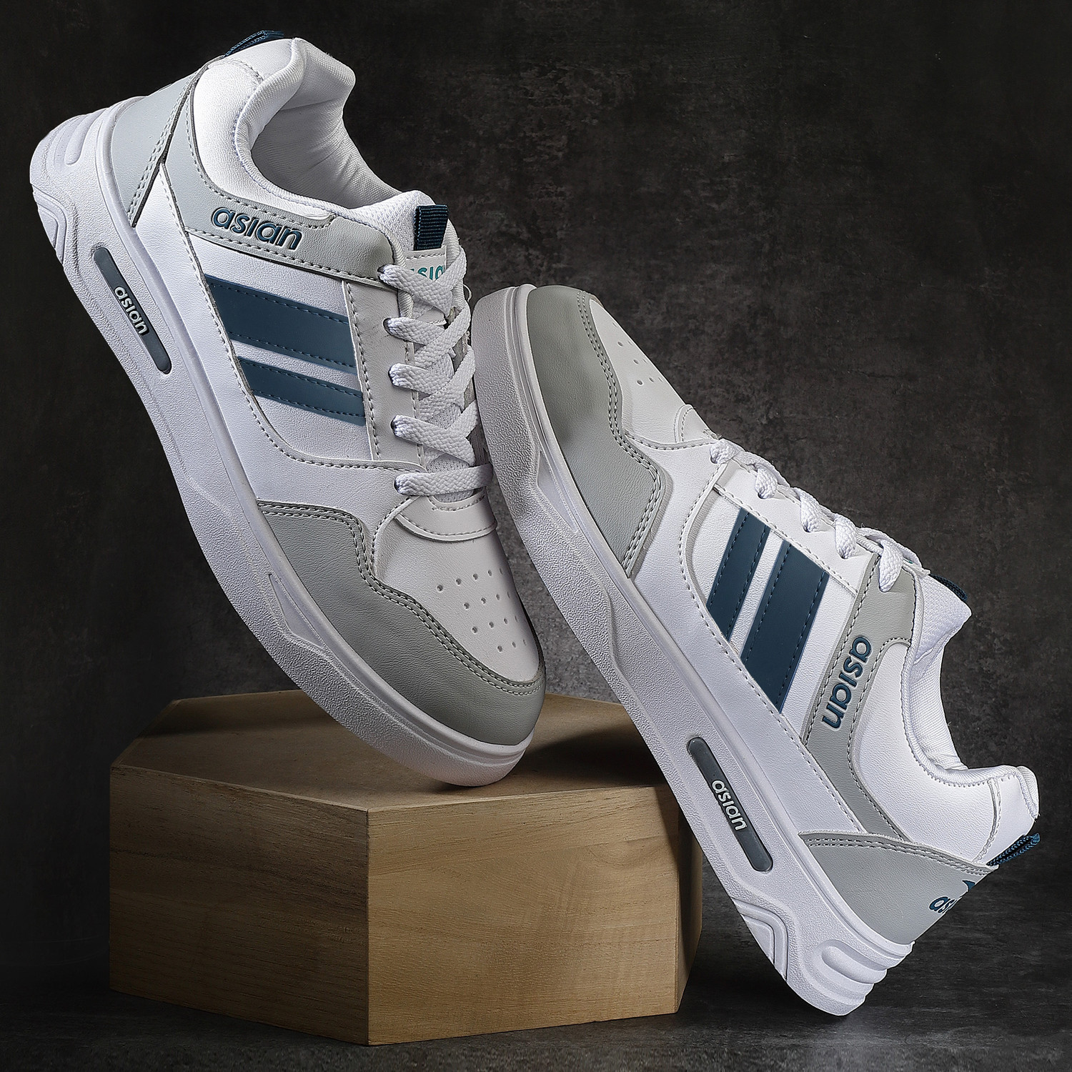 asian Sneaker Casual Shoes For Men | Soft Cushion Insole, Slip-Resistance Sneakers For Men (White, Grey , 10) - Image 1