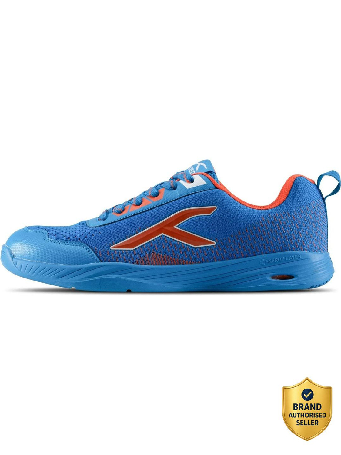 Hundred Court Flyer Non-Marking Badminton Shoes (Blue, Orange, UK 11) - Image 1