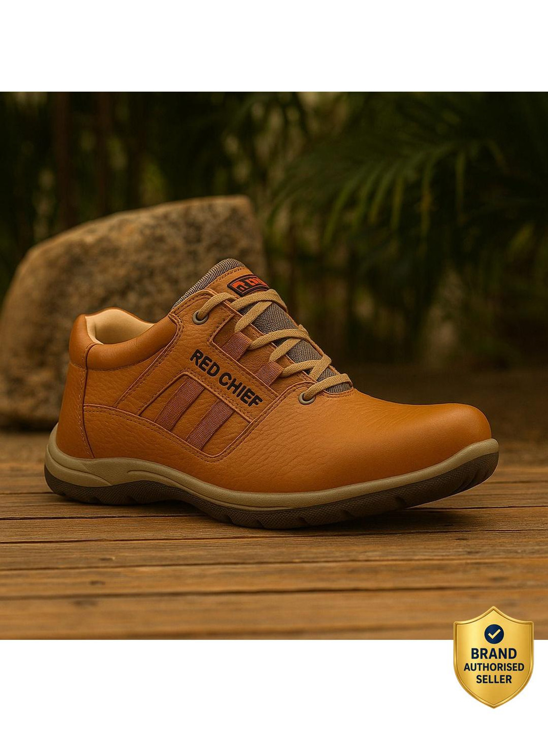 RED CHIEF Genuine Leather Casual Sneakers for Men Elephant Tan RC3424 107 Casuals For Men - Image 1