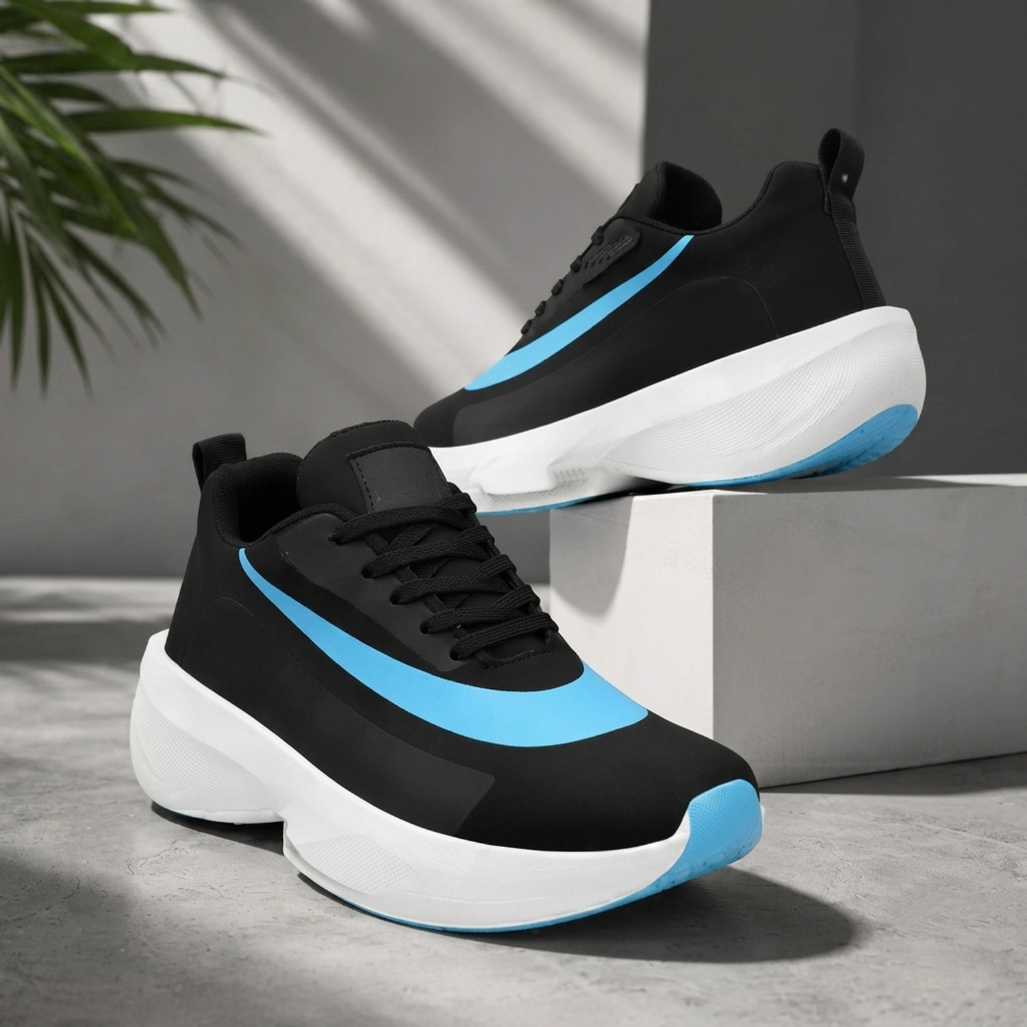 BootBarn Black Sports Shoes for Men | Walking, party Sneakers Casuals For Men (Black, Blue , 9) - Image 1
