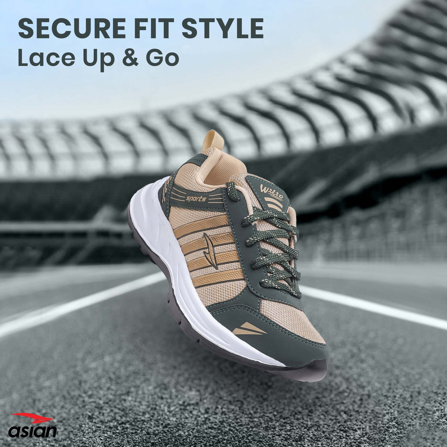 asian Wonder-21 Menâs Running Shoes | Stylish Sneakers for Walk, Gym & Casual Wear Running Shoes For Men (Beige, Olive , 7) - Image 1