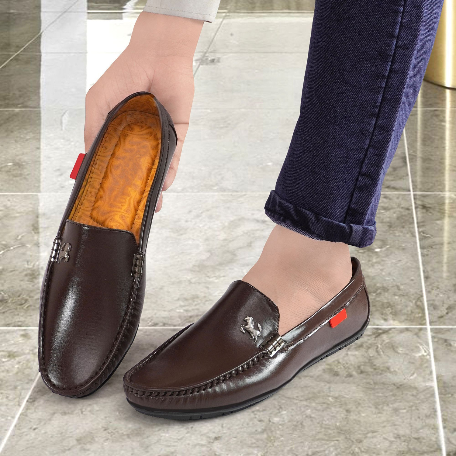MADHUVIMAL Men's Brown Slip-On Boat Loafers (Size 10) - Image 1