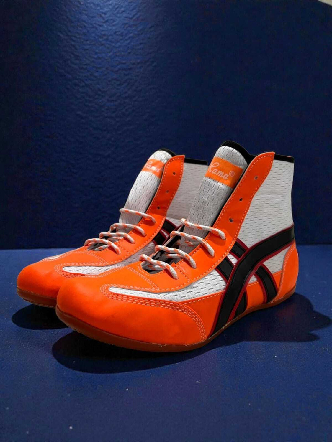 XAMA Men's Wrestling Shoes (Orange, White, Size 7) - Image 1