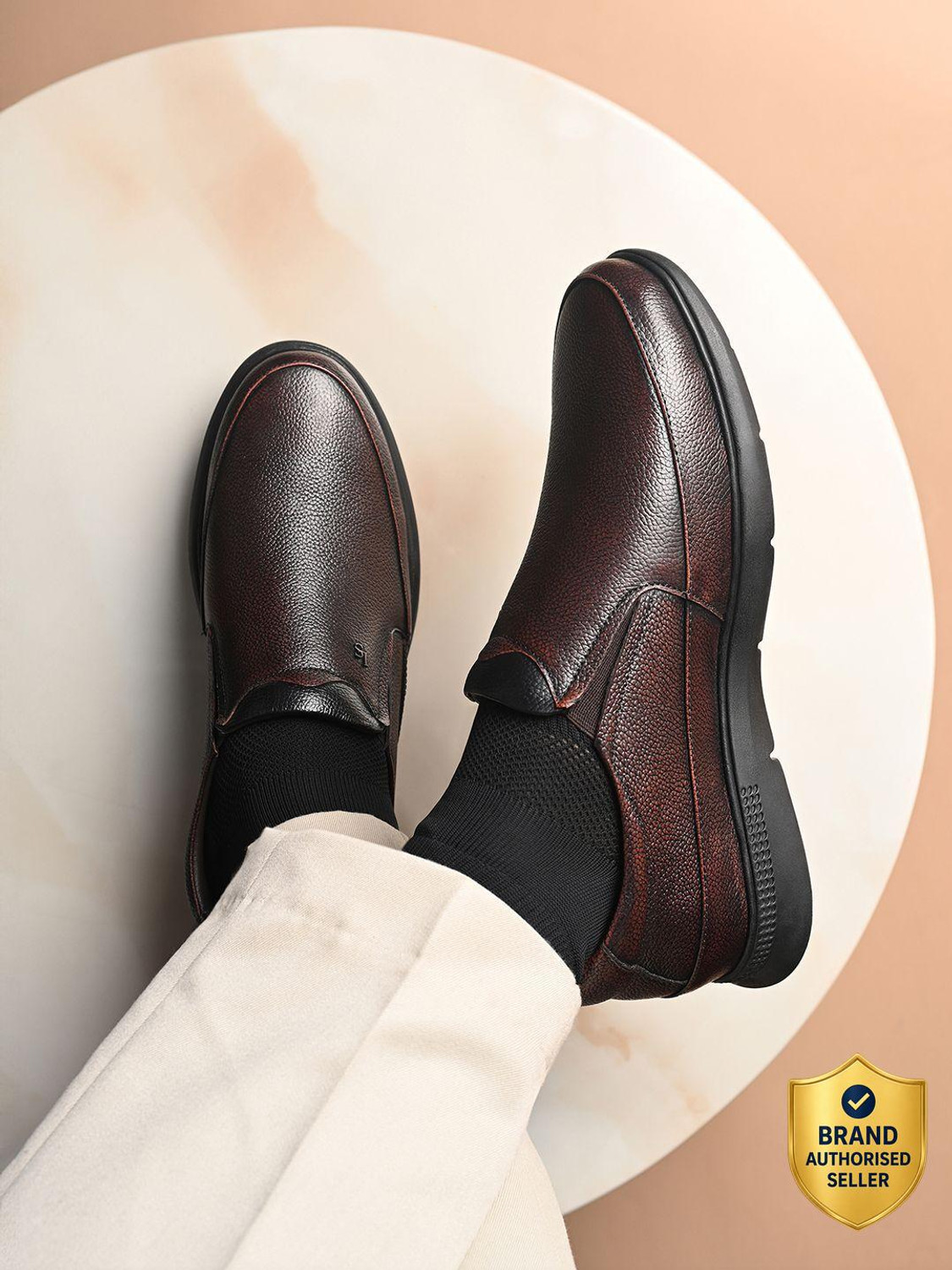 LOUIS STITCH Brown Genuine Leather Slip-On Derby Shoes for Men (10) - Image 1