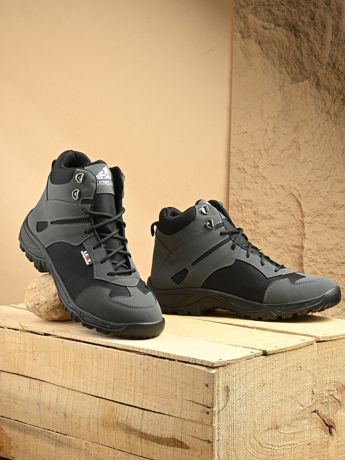 leo's Fitness shoes Waterproof HighâAnkle Trekking Boots for Outdoor & Casual Purpose Boots For Men (Grey , 10) - Image 1