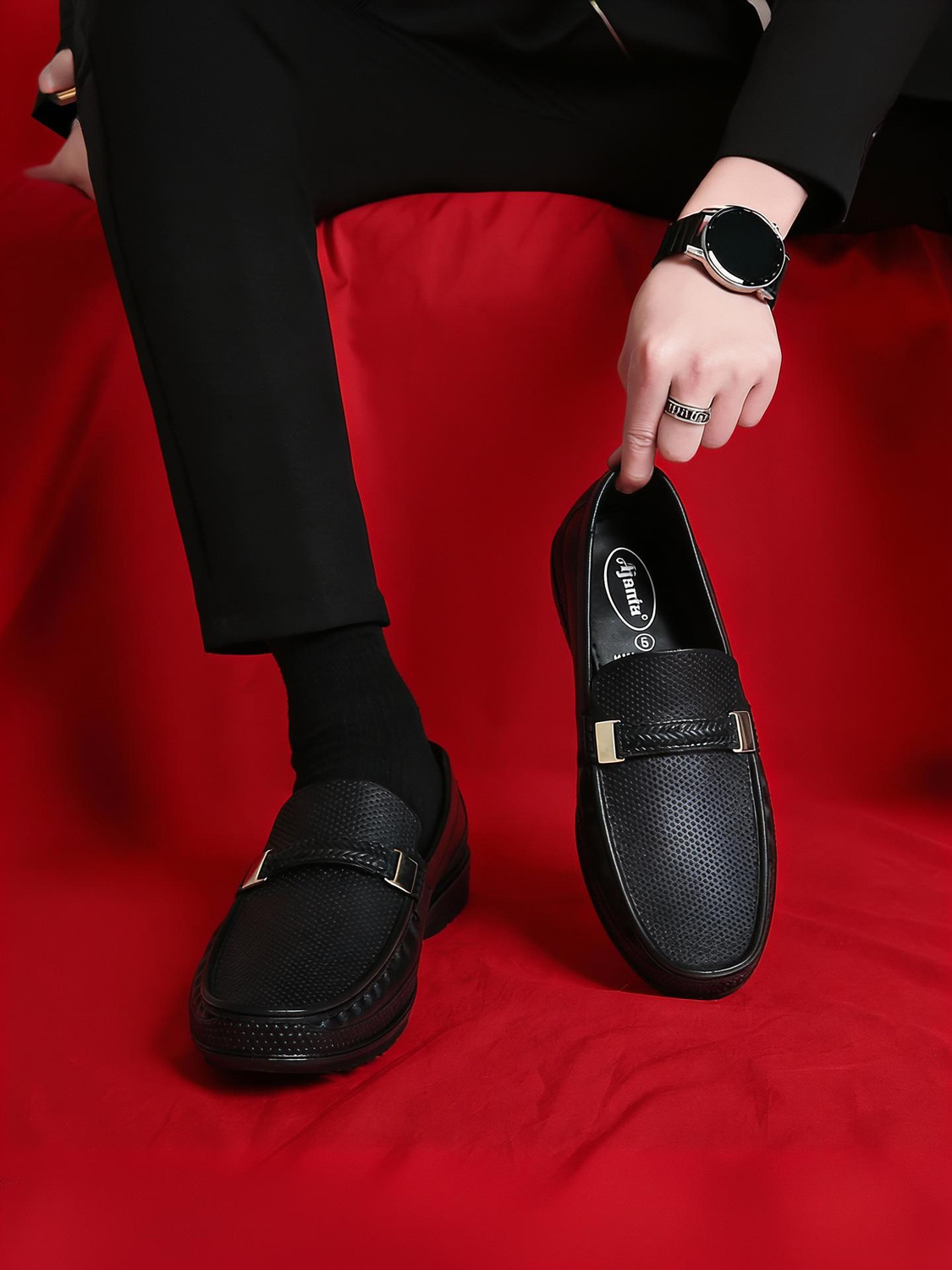 AJANTA Men's Black Waterproof Loafer Shoes (Size 9) - Image 1