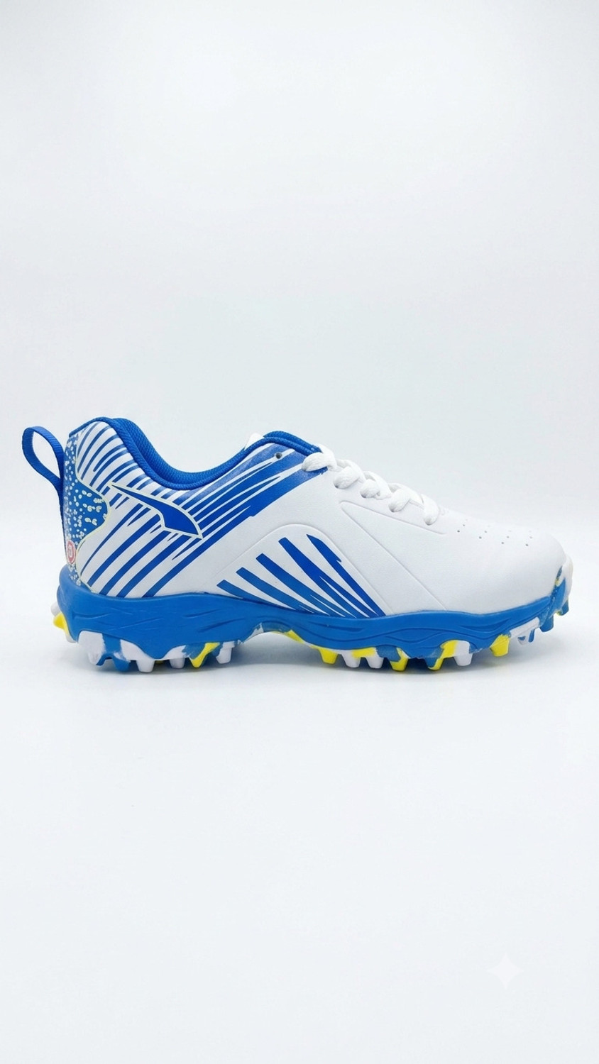 Fitway Zaffar Cricket Rubber Studs Shoes for Men (White, UK 10) - Image 1